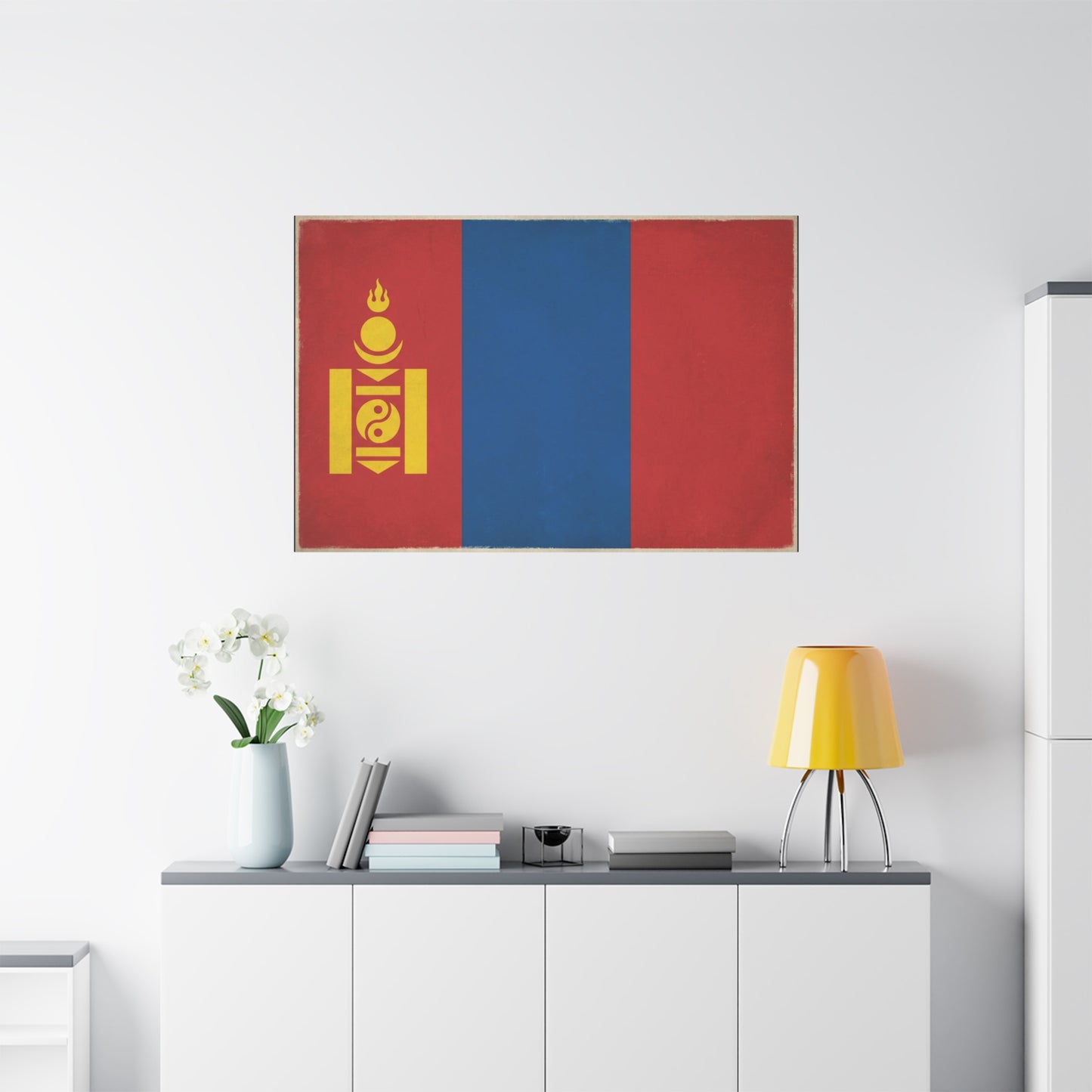 Mongolia Flag Canvas Wall Art - Vintage Mongolian Banner Print, Red Blue Soyombo Design - Patriotic Traditional Style - Living Room Wall Decor, Office Art - Bedroom Home Decoration - Ready to Hang