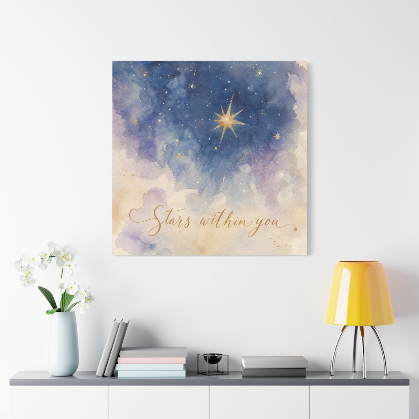 "Stars Within You" Celestial Canvas Wall Art - Watercolor Night Sky Quote Print - Gold Star Galaxy Decor - Inspirational Bedroom Wall Decor, Nursery Home Decoration, Bohemian Office Art