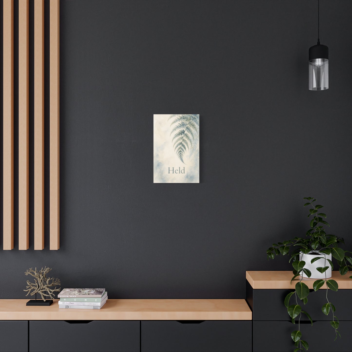 "Held" Fern Botanical Canvas Wall Art - Watercolor Leaf Print, Calming Bedroom Wall Decor, Minimalist Blue Green Nature Home Decoration, Meditation Space Accent - Ready to Hang - Cozy Reading Nook Art