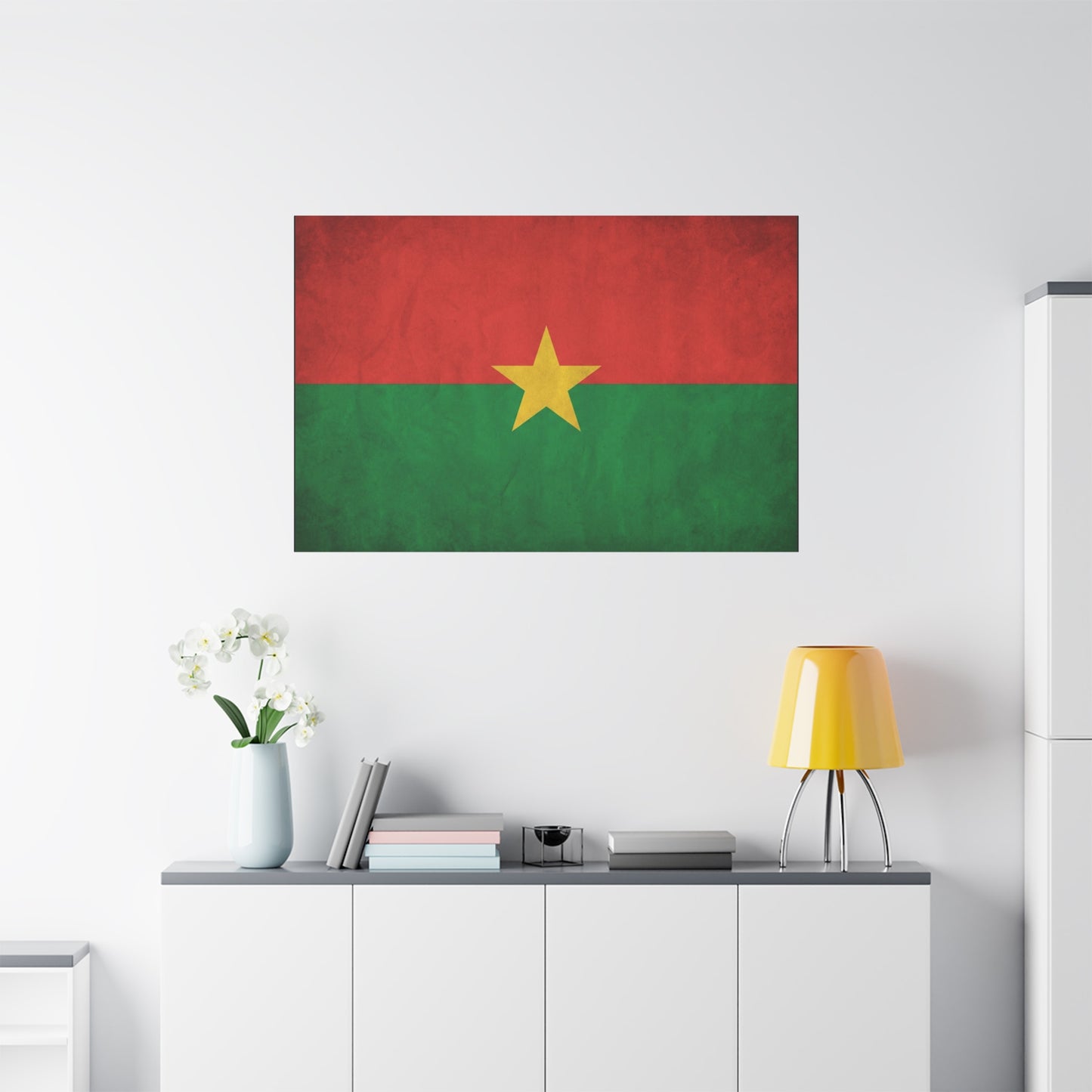 Burkina Faso Flag Canvas Wall Art - Vintage National Pride Decor, Red Green Gold Star Print - Cultural Heritage Style - Living Room Decoration, Office Accent - Living Room Wall Decor - Ready to Hang