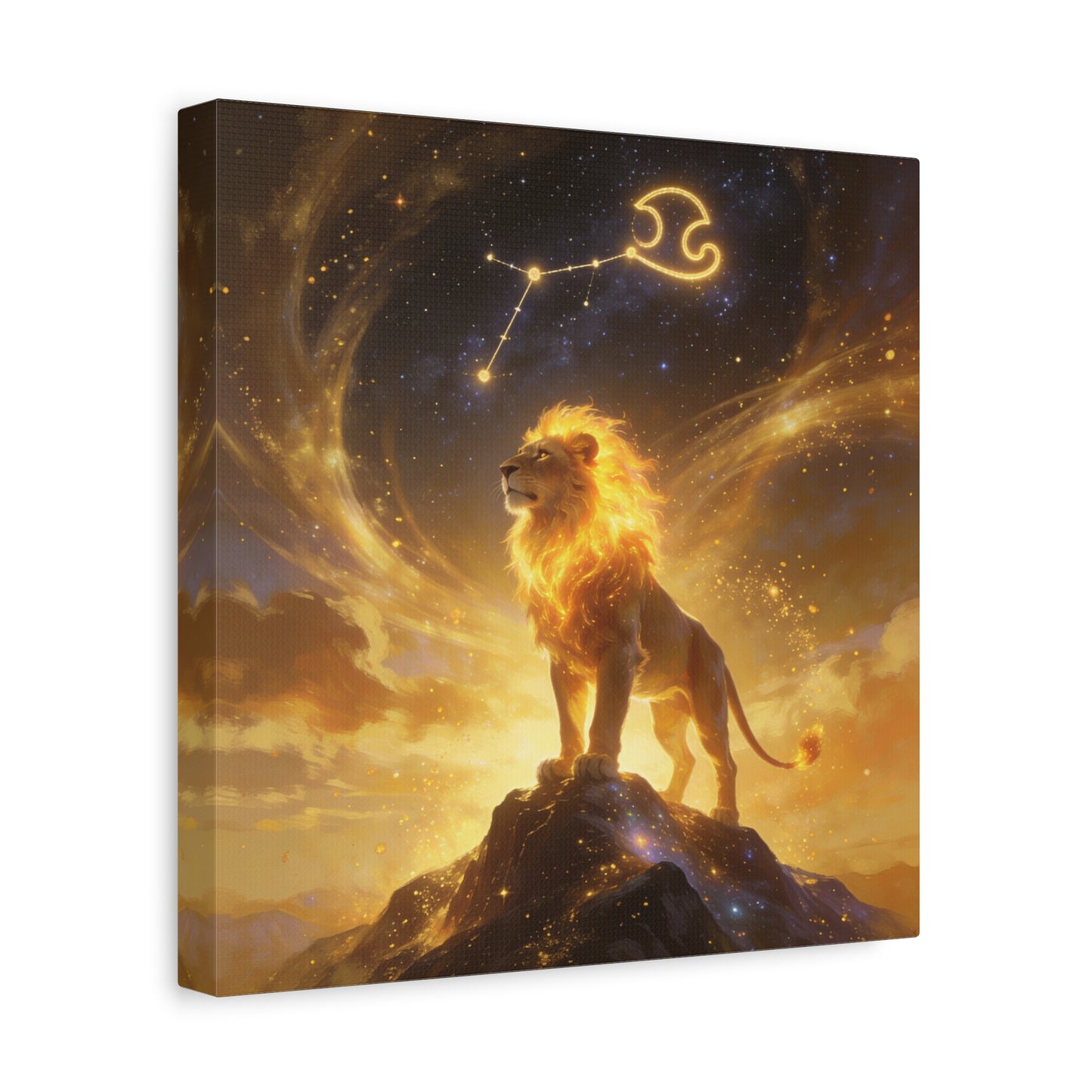 Leo Zodiac Lion Canvas Wall Art - Celestial Astrology Constellation Print, Glowing Gold Cosmic Sky - Fantasy Style, Living Room Wall Decor Bedroom Home Decoration Office Art - Bedroom Home Decoration