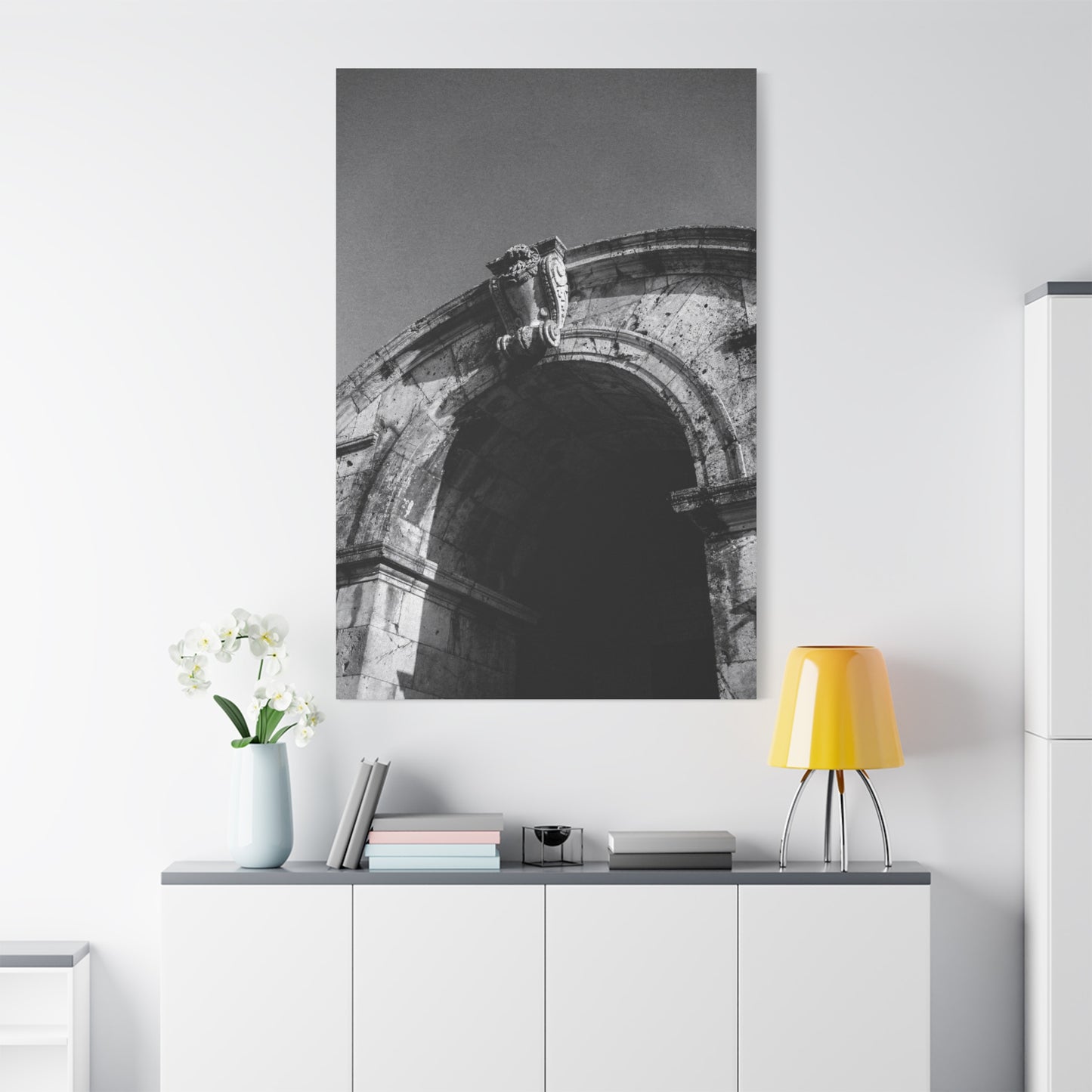 Black And White Architectural Arch Canvas Wall Art - Stone Facade Art Print, Minimalist Historic Structure Decor - Contemporary Living Room Wall Decor, Bedroom Home Accent - Ready to Hang