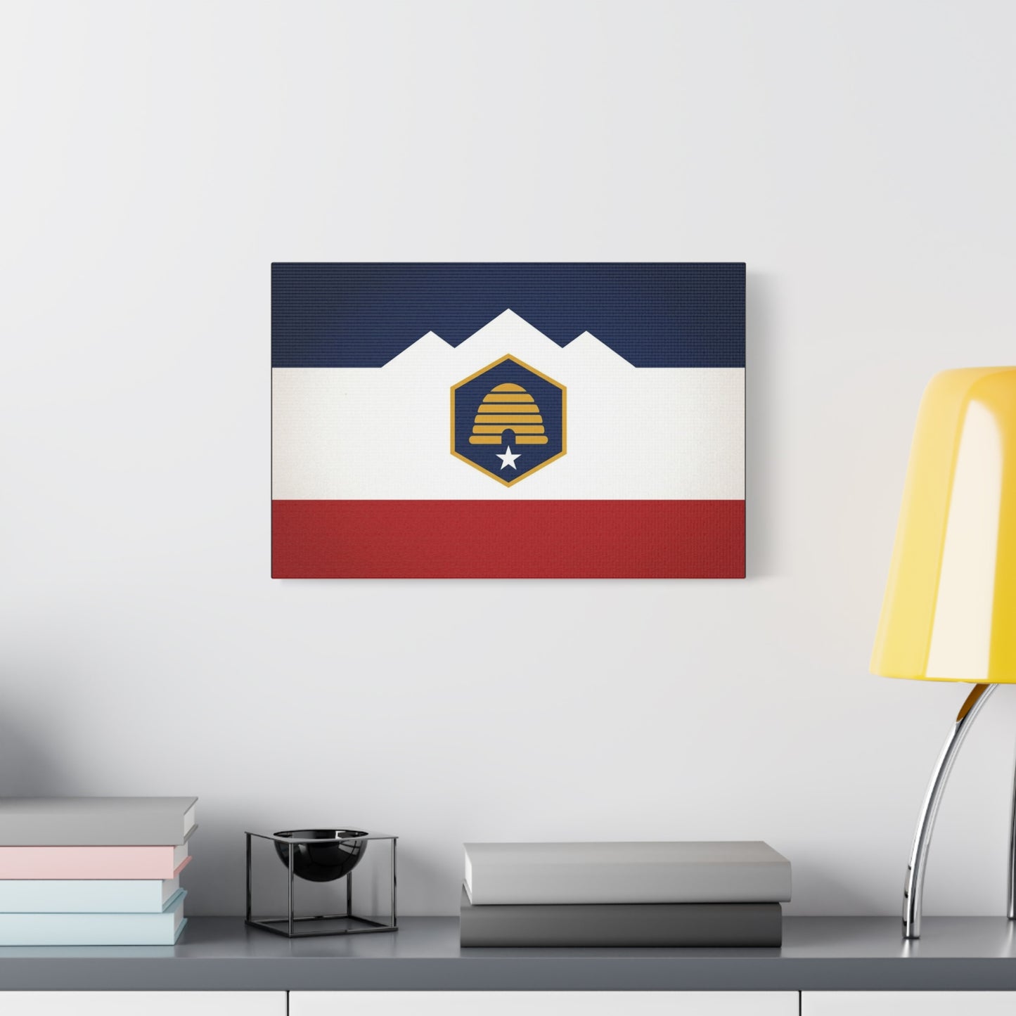 Acadia Flag Canvas Wall Art - Maine State Pride Print, Blue White Red Emblem Design - Minimalist Geometric Style - Living Room Decor, Office Wall Hanging - Bedroom Home Decoration - Ready to Hang