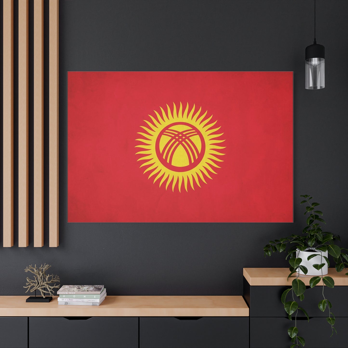 Kyrgyzstan Flag Canvas Wall Art - Red Sun Tunduk Emblem Print Picture - Minimalist Patriotic Wall Decor, Modern Home Decoration, Living Room Accent, Office Art - Bedroom Home Decoration