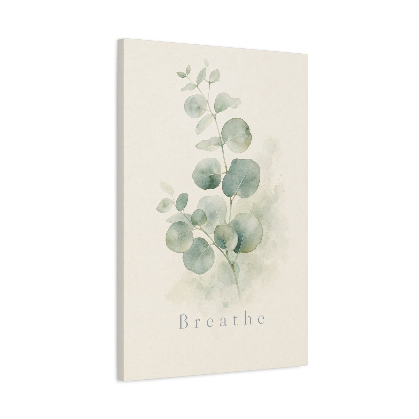 "Breathe" Eucalyptus Canvas Wall Art - Minimalist Botanical Sage Green Wall Decor - Watercolor Leaf Home Decoration - Bedroom Bathroom Spa Style - Calm Nature Print For Living Room - Ready to Hang