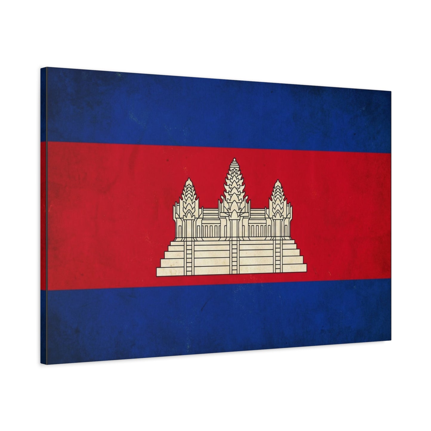 Cambodia Flag Canvas Wall Art - Khmer Temple Emblem Patriotic Print, Vintage National Decor - Textured Red Blue Banner Style - Living Room Wall Decor - Bedroom Home Decoration - Modern Farmhouse Style