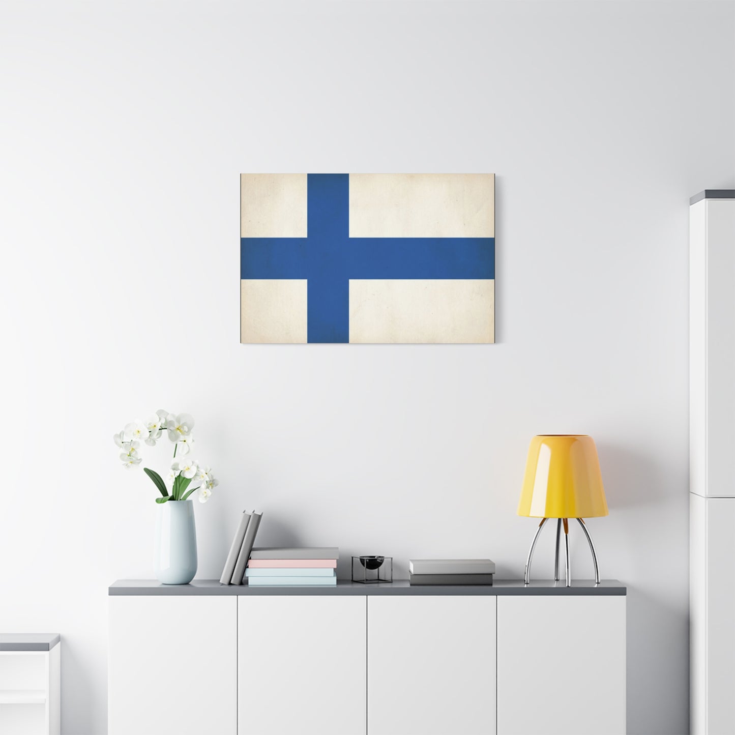 Finland Flag Canvas Wall Art - Blue Nordic Cross Finnish Country Print - Vintage Minimalist Patriotic Decor - Living Room Wall Decor, Bedroom Home Decoration, Office Art - Bedroom Home Decoration