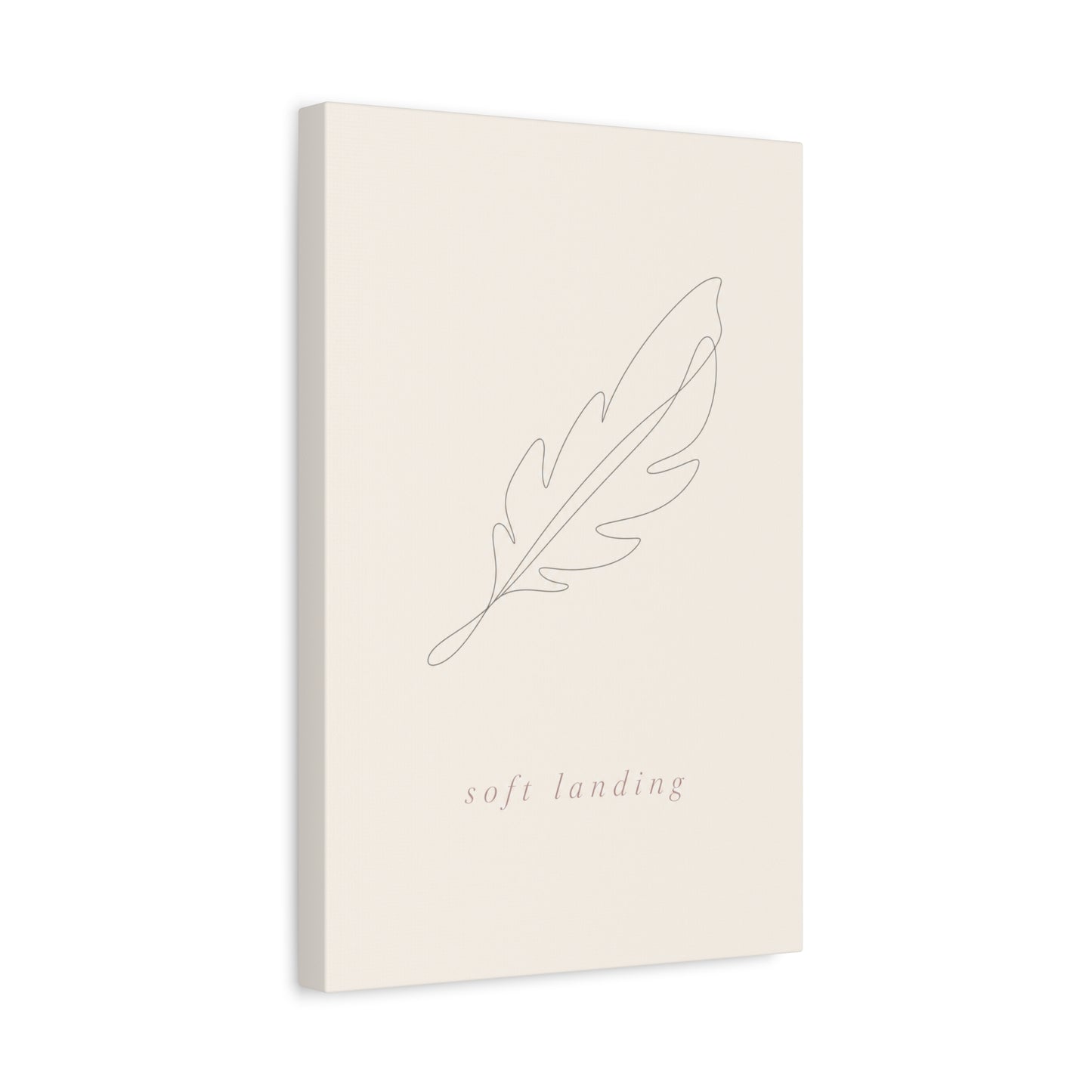 "Soft Landing" Feather Canvas Wall Art - Minimalist Line Drawing, Neutral Beige Cotton Print - Contemporary Bedroom Wall Decor, Nursery Home Decoration, Calming Office Accent - Bedroom Home Decoration