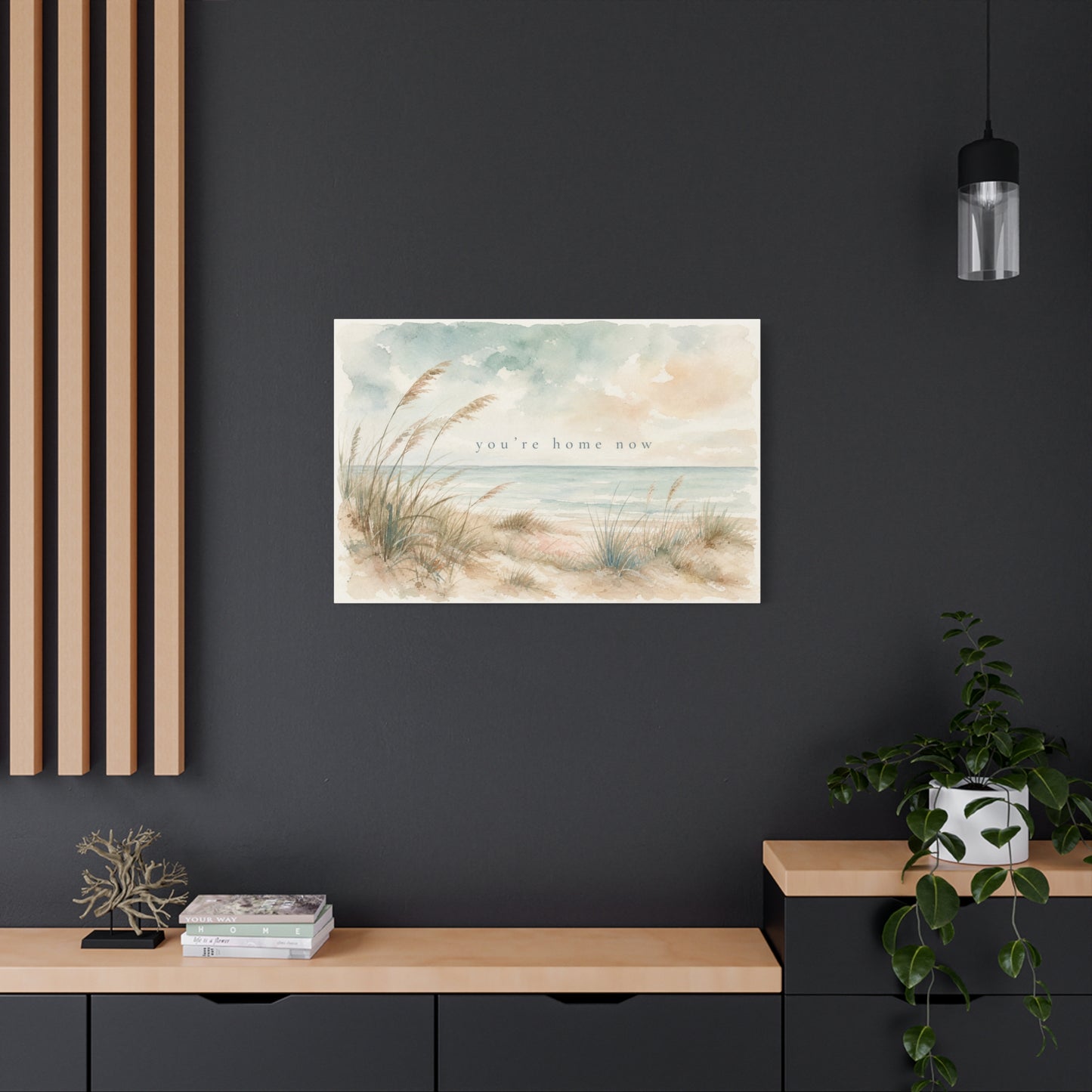 "You'Re Home Now" Coastal Canvas Wall Art - Beach Dune Watercolor Seascape - Soft Blue Beige Shore Scene - Traditional Coastal Style - Living Room Wall Decor, Bedroom Home Decoration - Ready to Hang