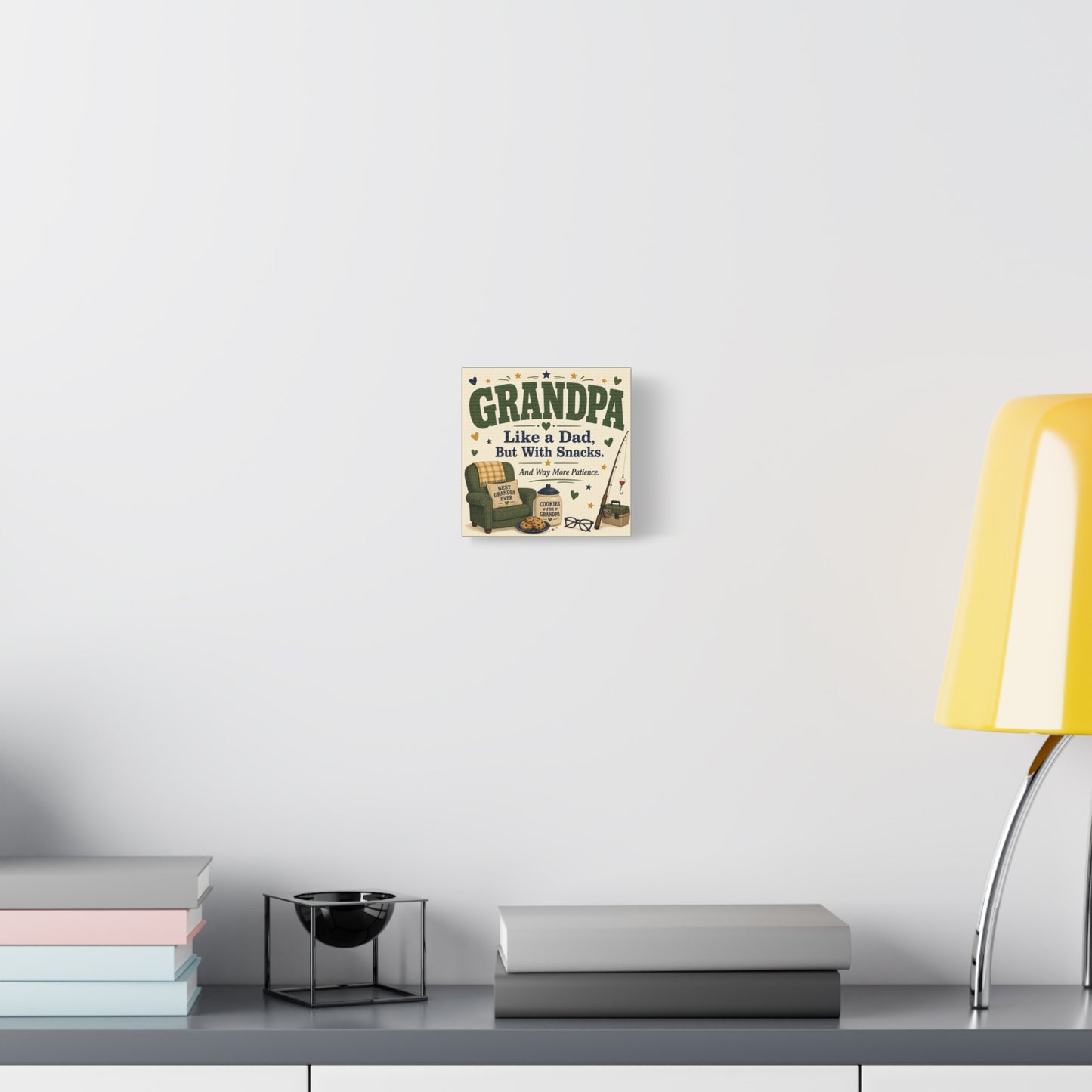 "Grandpa Like A Dad, But With Snacks. And Way More Patience." Canvas Wall Art - Rustic Typography Grandpa Quote Print, Farmhouse Living Room Decor - Office Wall Art - Bedroom Home Decoration