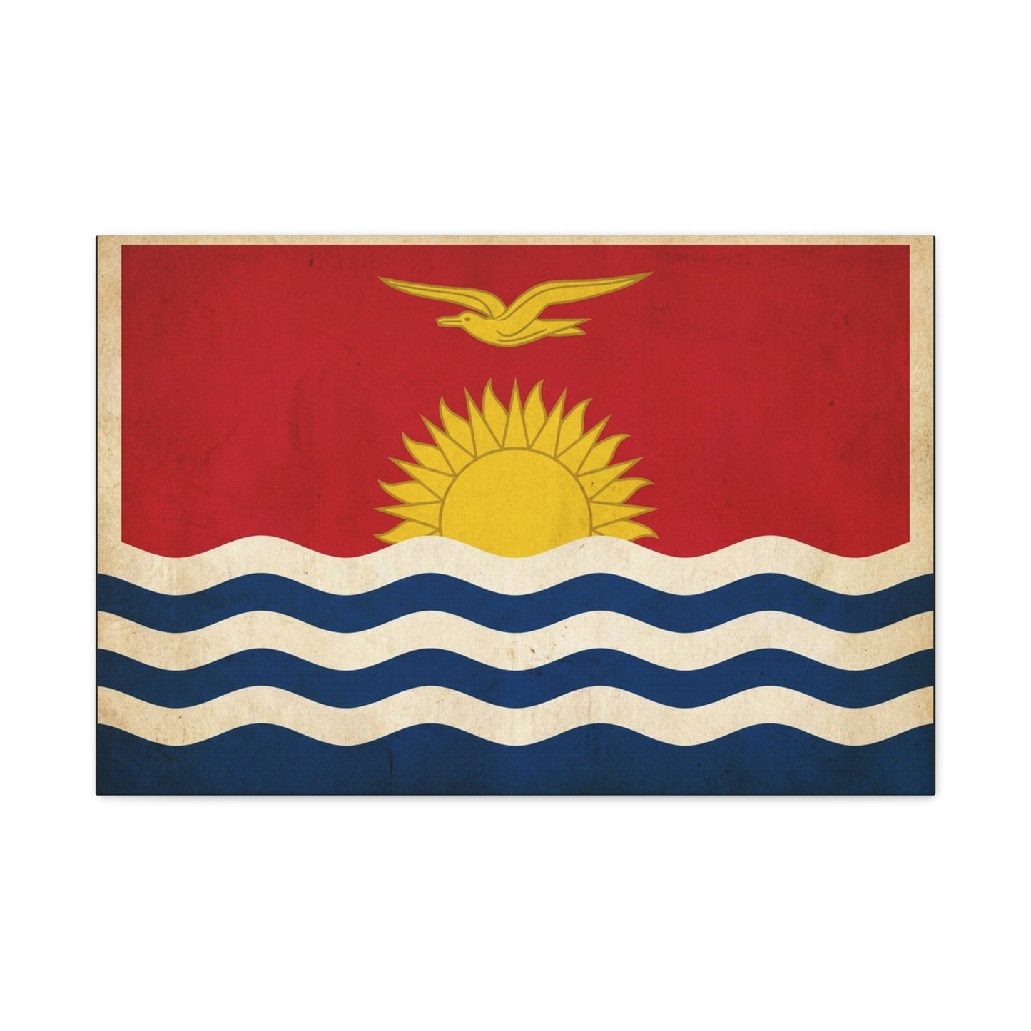 Kiribati Flag Canvas Wall Art - Vintage Island Nation Sun Bird Waves Print - Patriotic Red Gold Blue Coastal Style - Living Room Wall Decor, Office Art, Dorm Decoration - Bedroom Home Decoration