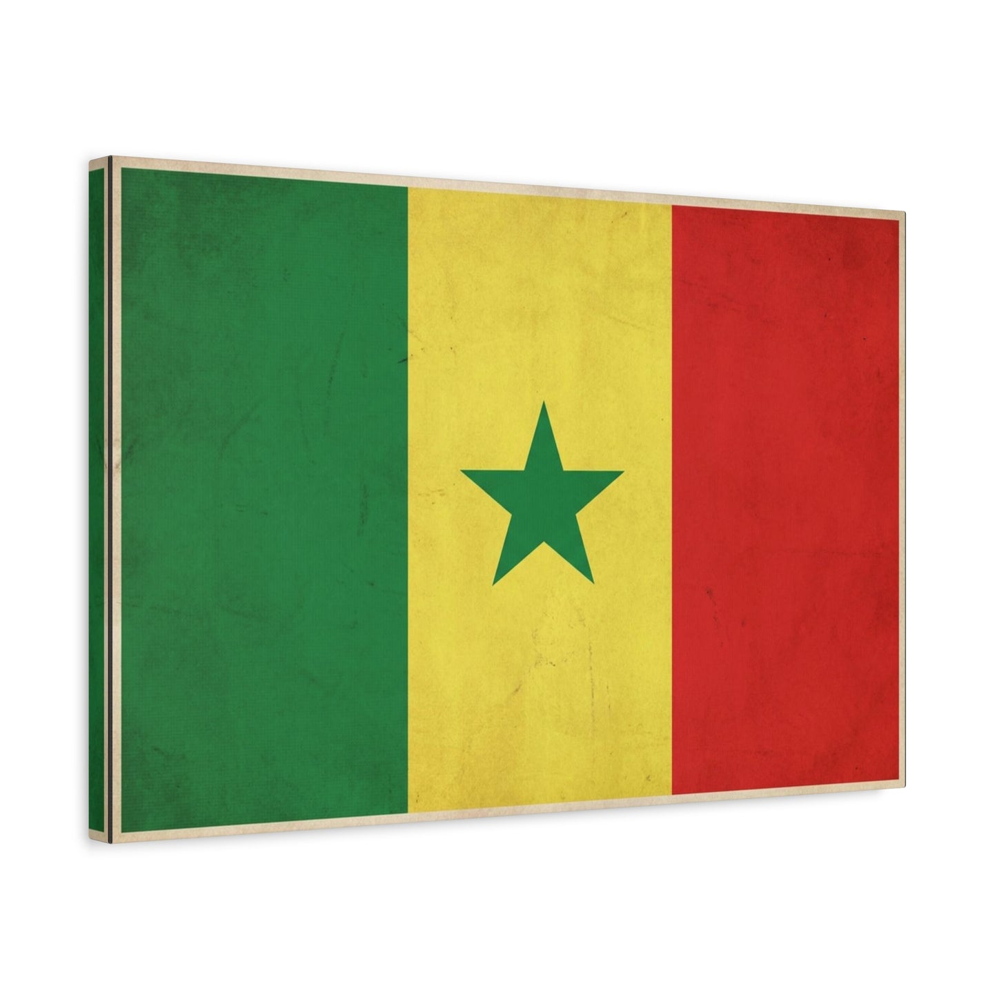 Senegal Flag Canvas Wall Art - Vintage National Pride Decor, Green Yellow Red Star Print - Cultural Heritage Style, Living Room Wall Decor, Bedroom Home Decoration - Ready to Hang - Ready to Hang
