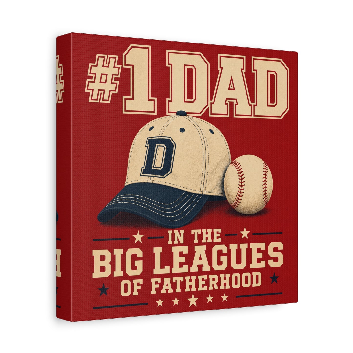 "#1 Dad In The Big Leagues Of Fatherhood" Baseball Canvas Wall Art - Vintage Sports Typography, Cap And Ball Illustration - Rustic Americana Style - Living Room Wall Decor - Bedroom Home Decoration