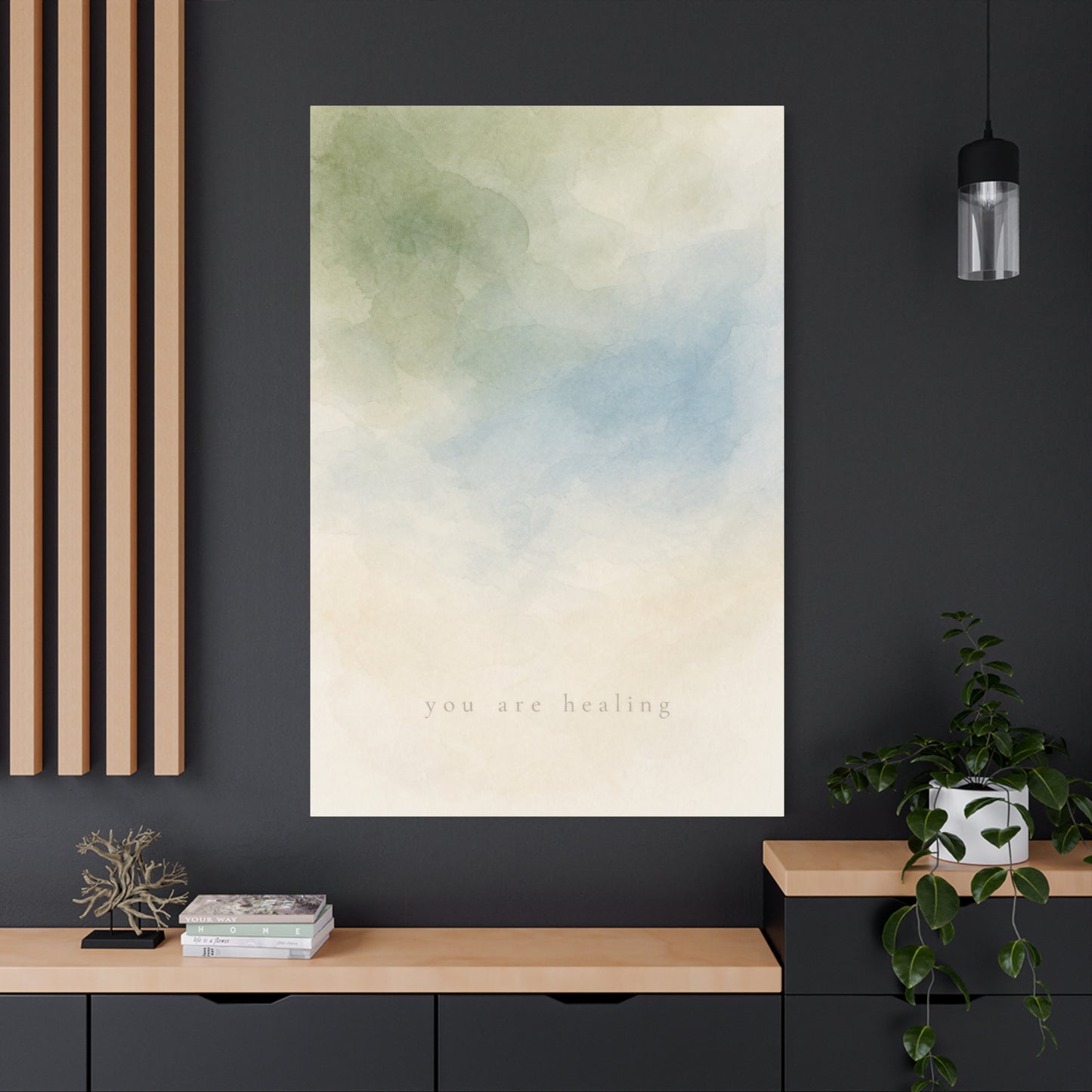 "You Are calming" Abstract Canvas Wall Art - Soft Blue Green Watercolor Quote Print - Minimalist Calm Style - Bedroom Wall Decor, Meditation Space, Living Room Home Decoration - Modern Farmhouse Style