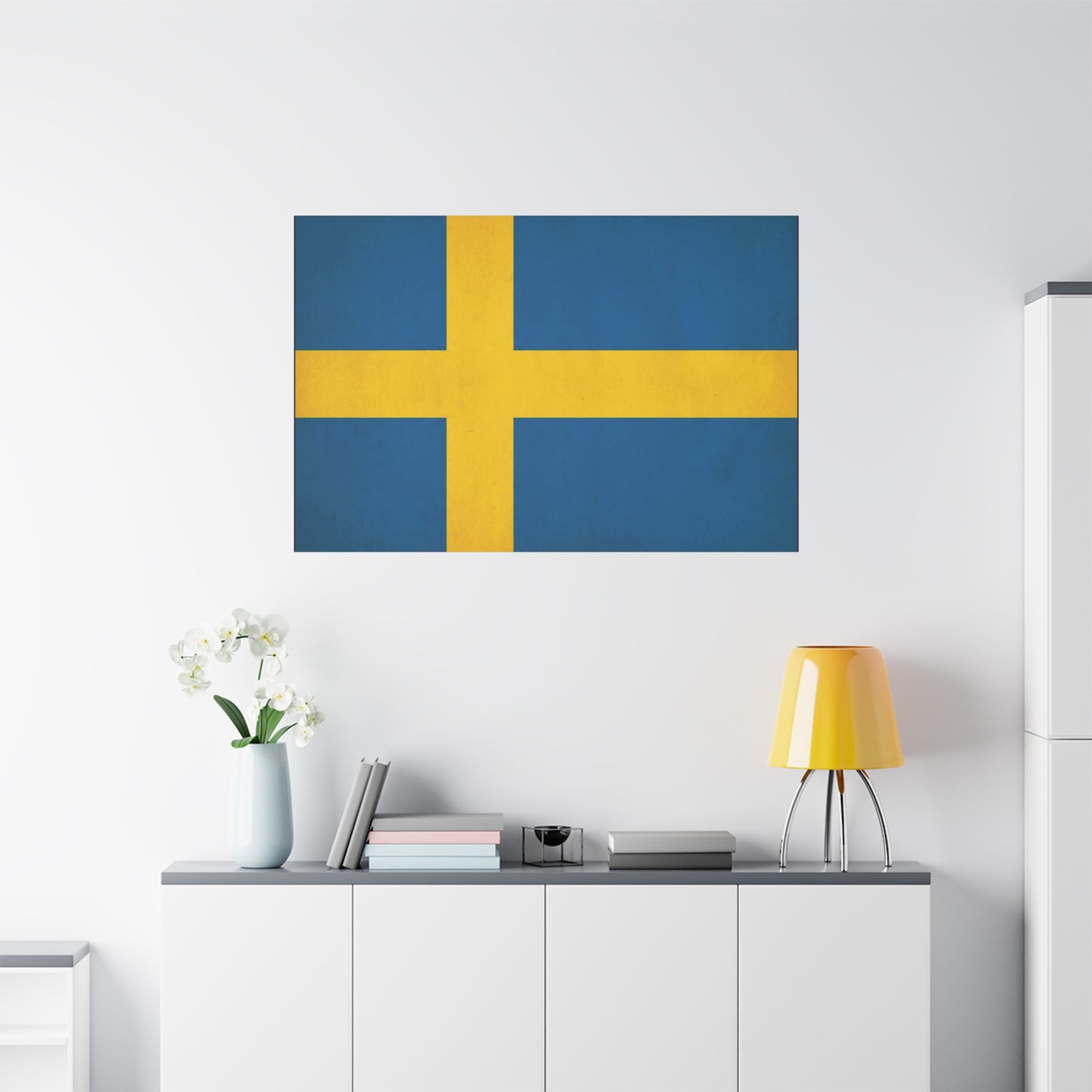 Sweden Flag Canvas Wall Art - Swedish National Flag Print, Blue Yellow Nordic Cross Decor - Minimalist Scandinavian Style - Living Room Wall Decor - Bedroom Home Decoration - Bedroom Home Decoration
