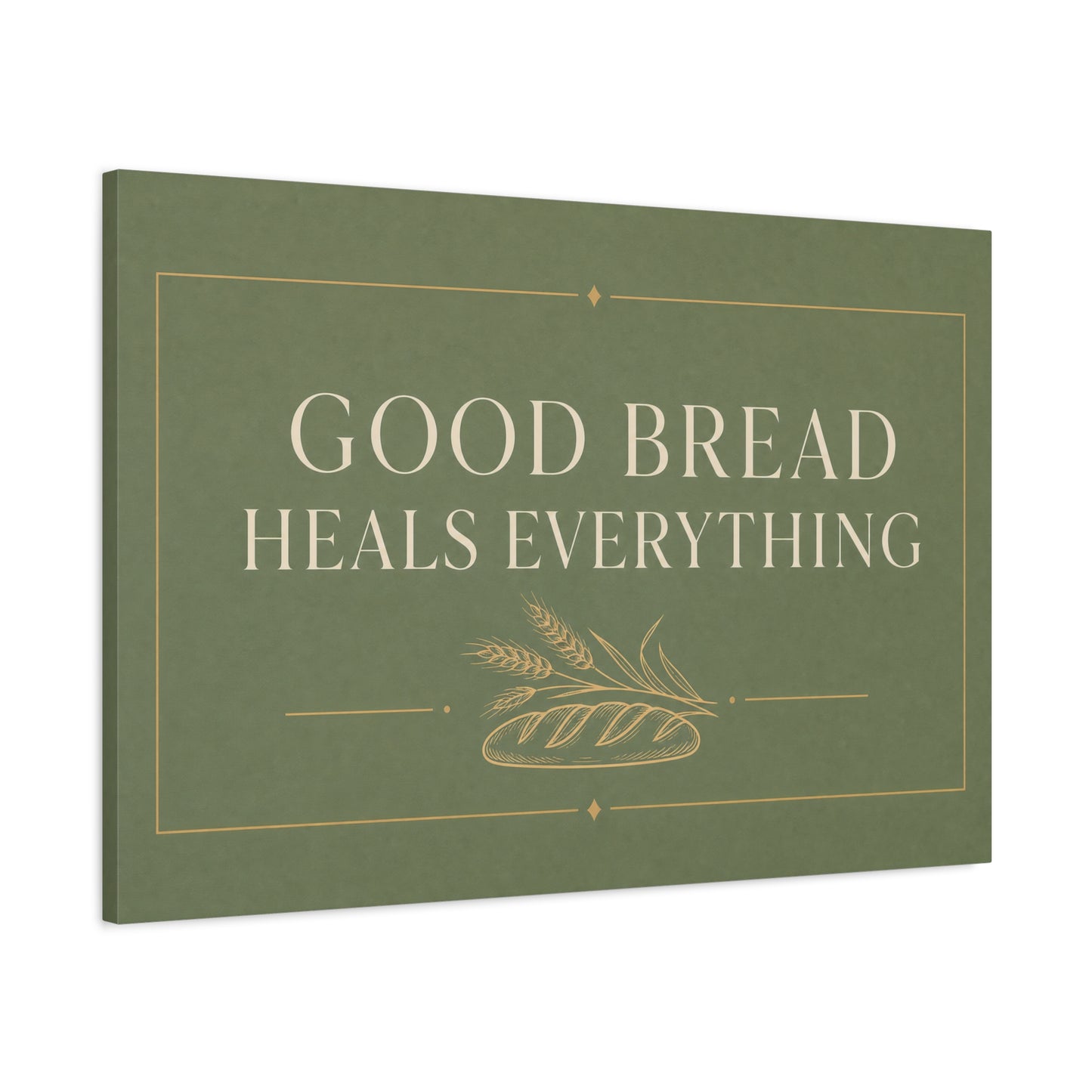 "Good Bread Heals Everything" Canvas Wall Art - Vintage Bread Quote Print, Sage Green Typography, Rustic Farmhouse Style - Ready to Hang - Deli Wall Decor - Sandwich Shop Sign - Diner Decor
