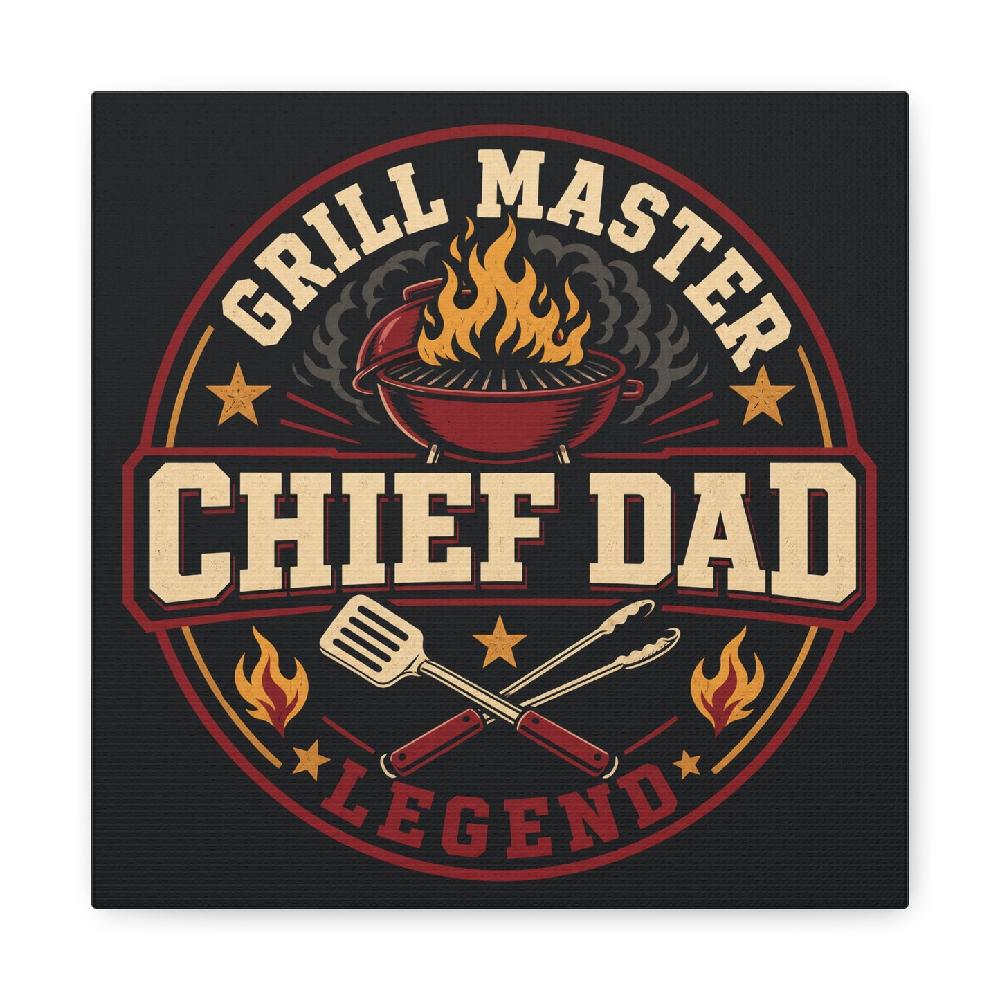 "Grill Master Chef Dad Legend" Canvas Wall Art - Vintage BBQ Typography Print, Rustic Kitchen Decor, Man Cave Wall Hanging, Retro Barbecue Poster Style Home Accent - Ready to Hang - Ready to Hang