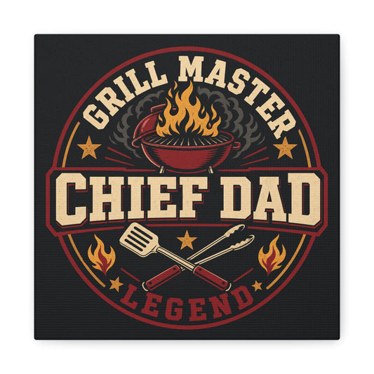 "Grill Master Chef Dad Legend" Canvas Wall Art - Vintage BBQ Typography Print, Rustic Kitchen Decor, Man Cave Wall Hanging, Retro Barbecue Poster Style Home Accent - Ready to Hang - Ready to Hang