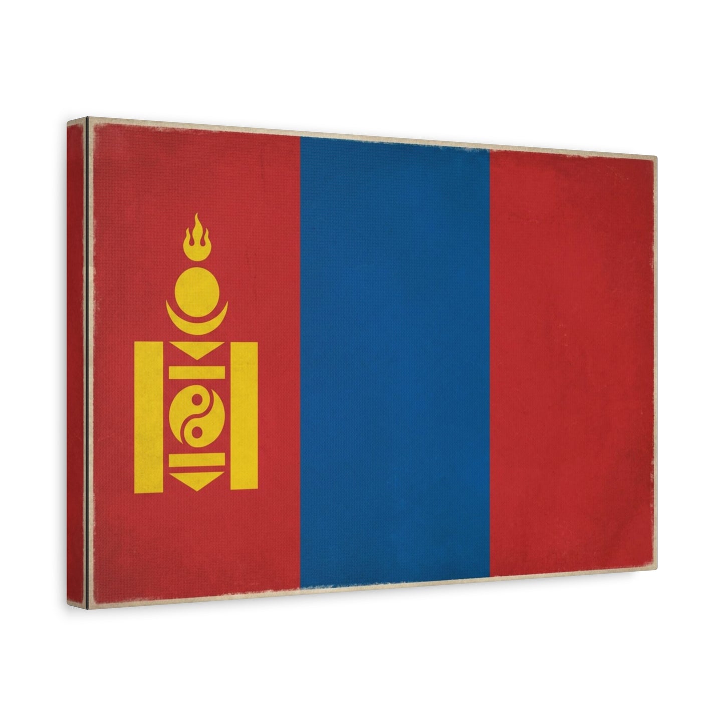 Mongolia Flag Canvas Wall Art - Vintage Mongolian Banner Print, Red Blue Soyombo Design - Patriotic Traditional Style - Living Room Wall Decor, Office Art - Bedroom Home Decoration - Ready to Hang