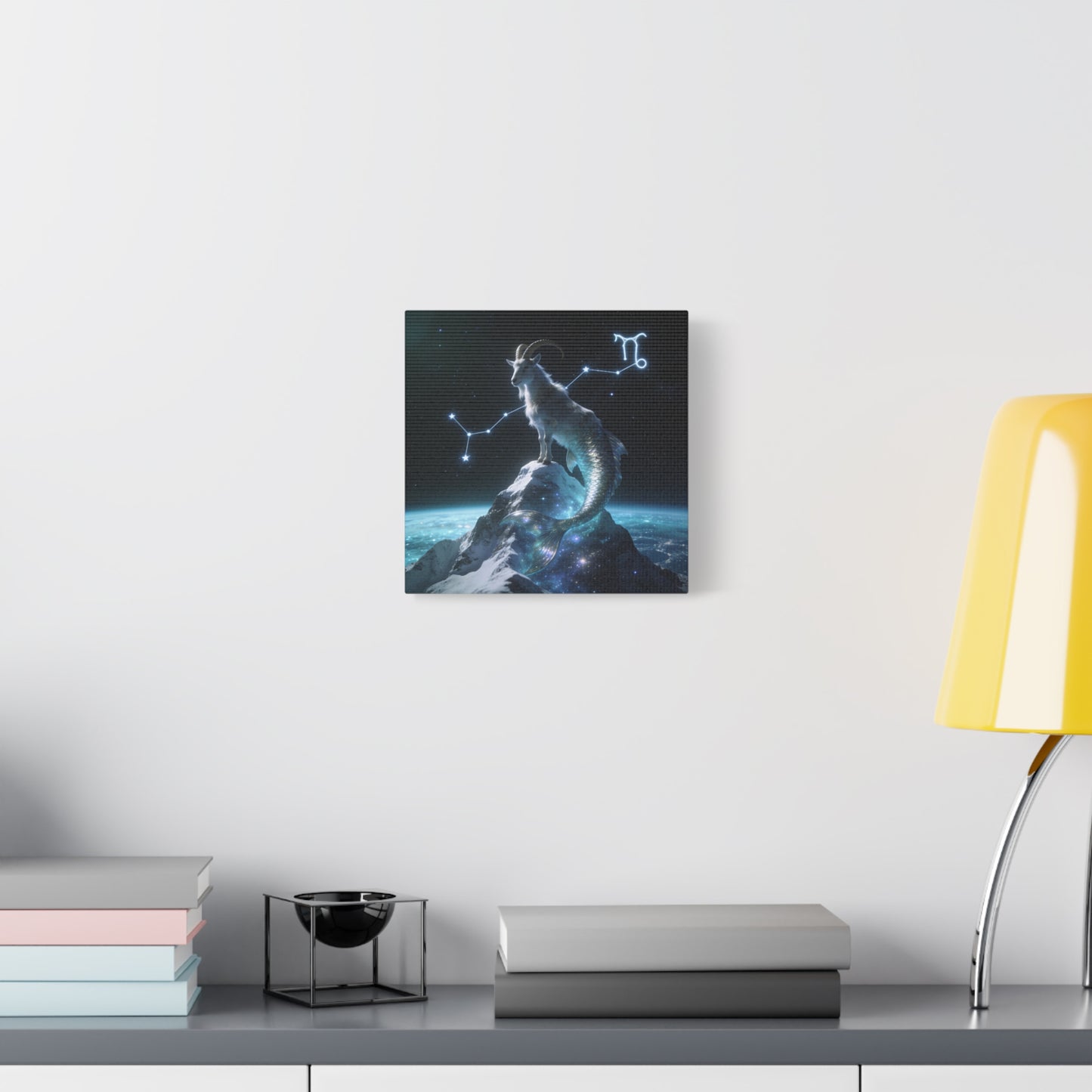 Capricorn Zodiac Canvas Wall Art - Celestial Sea Goat Constellation, Surreal Night Sky, Matte Canvas Print, Modern Fantasy Style, Bedroom Home Decoration, Office Wall Decor Accent - Ready to Hang