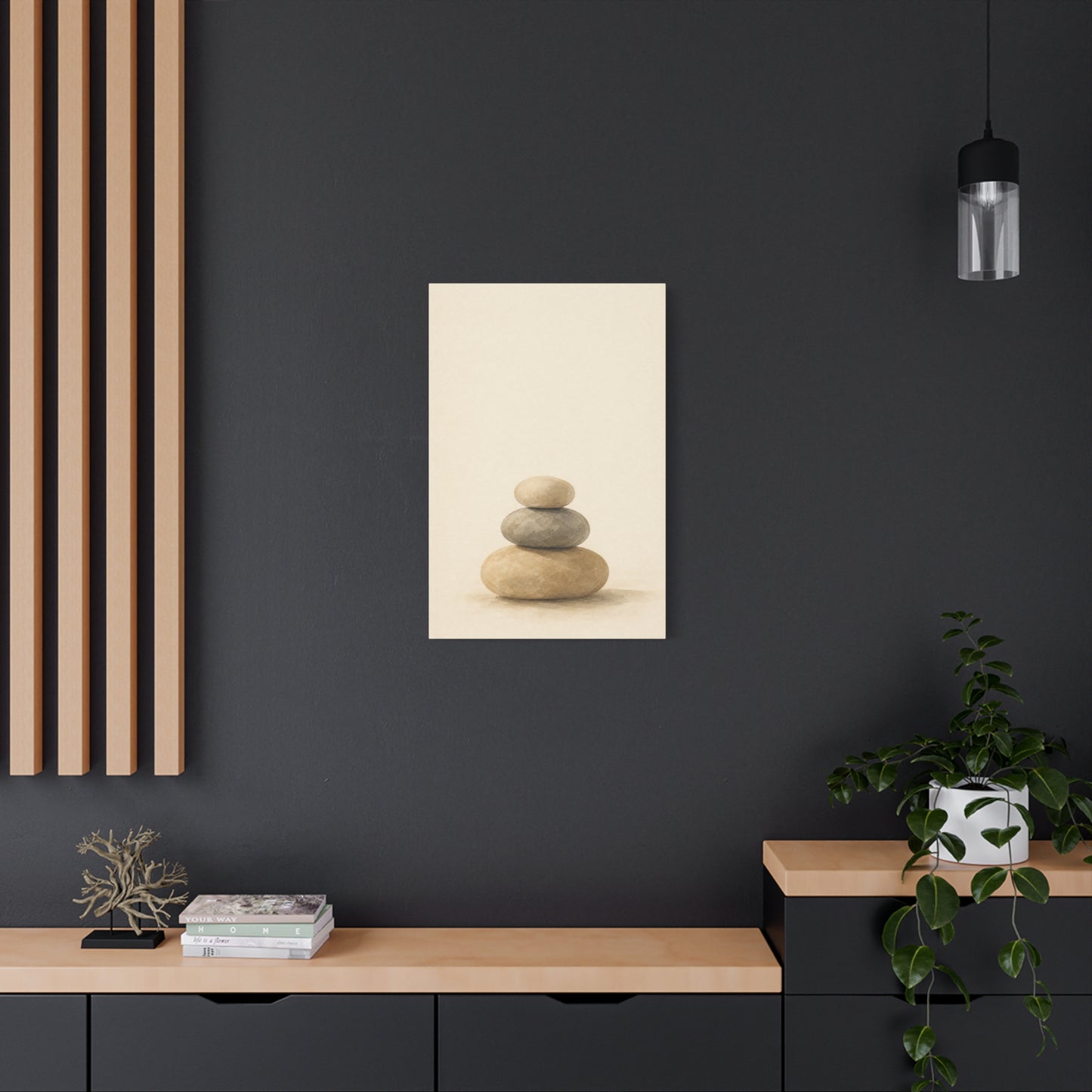 Stacked Zen Stones Canvas Wall Art - Minimalist Neutral Balance Painting, Calming Cotton Canvas Print - Contemporary Spa Style - Bedroom Wall Decor, Meditation Space Accent - Bedroom Home Decoration