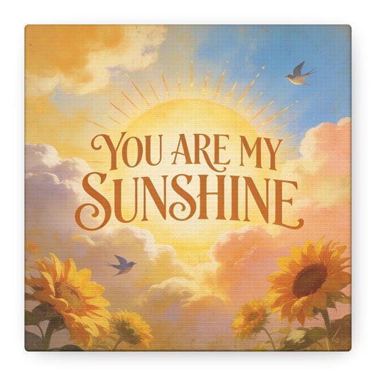 "You Are My Sunshine" Sunflower Canvas Wall Art - Vintage Typography Sky, Birds - Inspirational Farmhouse Style - Living Room Wall Decor, Bedroom Home Decoration, Office Art Accent - Ready to Hang