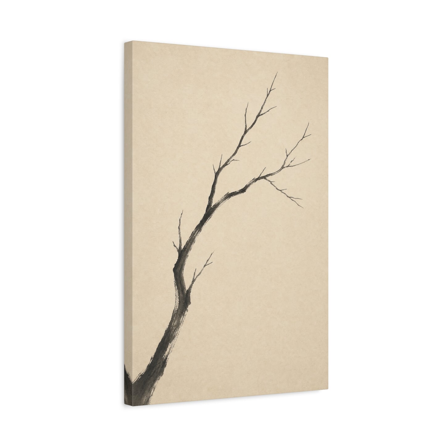 Minimalist Bare Tree Branch Canvas Wall Art - Neutral Ink Wash Botanical Print - Japanese Zen Style - Beige Black Contemporary Wall Decor For Bedroom Living Room Office Entryway - Ready to Hang