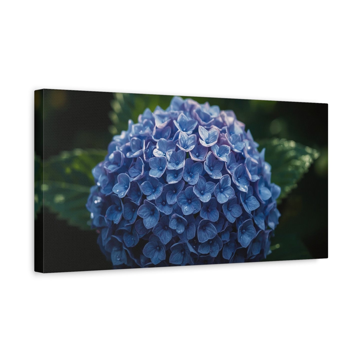 Blue Hydrangea Canvas Wall Art - Botanical Floral Close Up Art Print - Matte Cotton Art Print, Moody Garden Style - Bedroom Wall Decor, Bathroom Accent, Spa Inspired Home Decoration - Ready to Hang