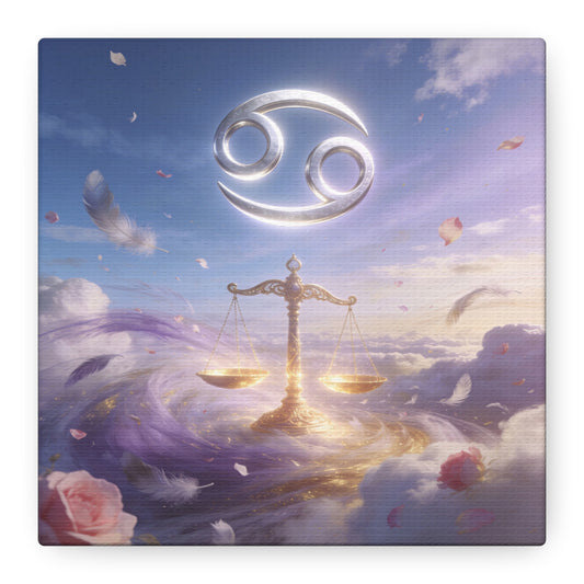 Cancer Zodiac Canvas Wall Art - Celestial Crab Symbol, Golden Libra Scales, Dreamy Sky - Matte Canvas Print, Contemporary Astrology Decor - Bedroom Wall Accent, Meditation Space - Ready to Hang