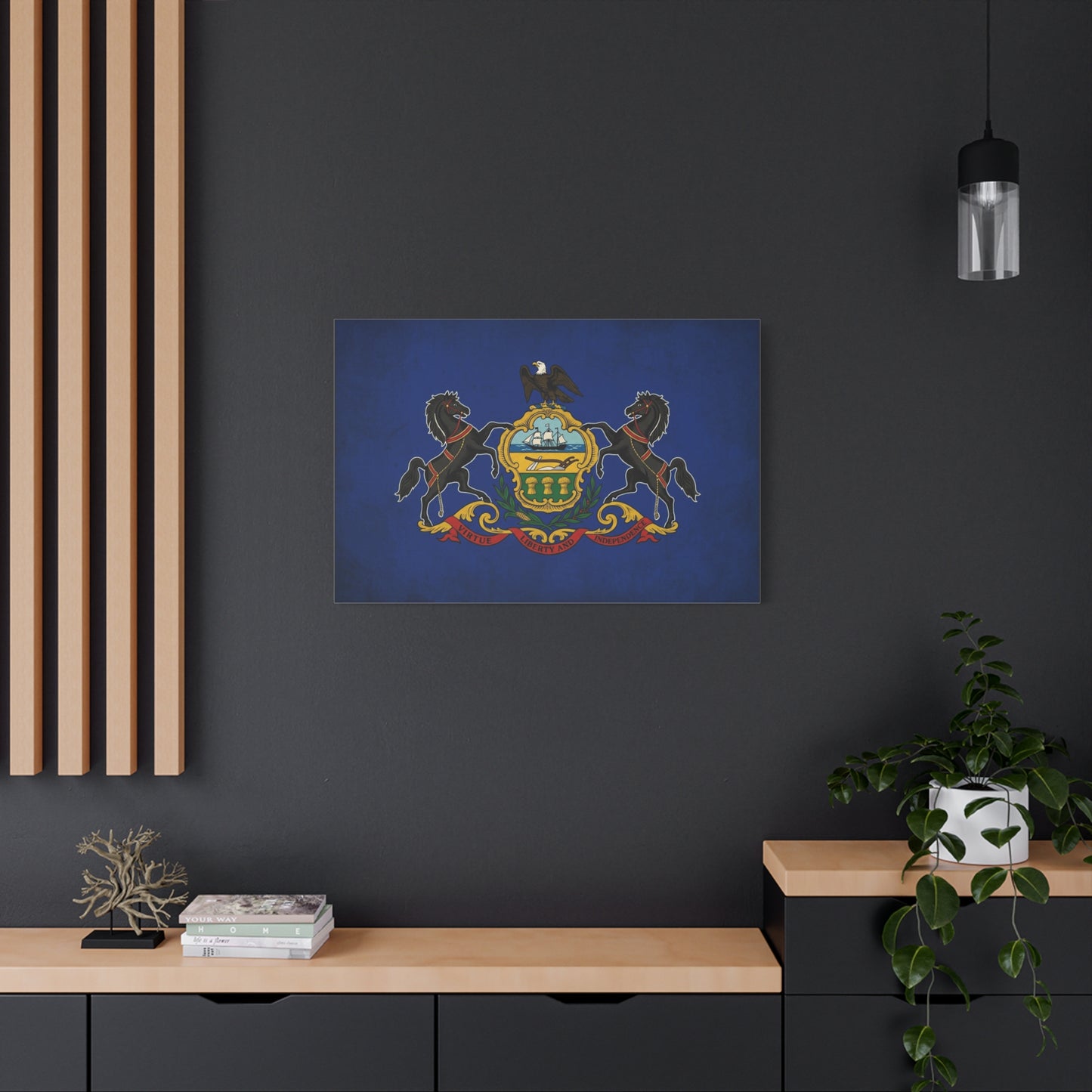 Pennsylvania State Flag Canvas Wall Art - Virtue Liberty And Independence Crest Print - Blue Keystone Commonwealth Decor - Vintage Heraldic Style - Living Room Home Decoration - Living Room Wall Decor