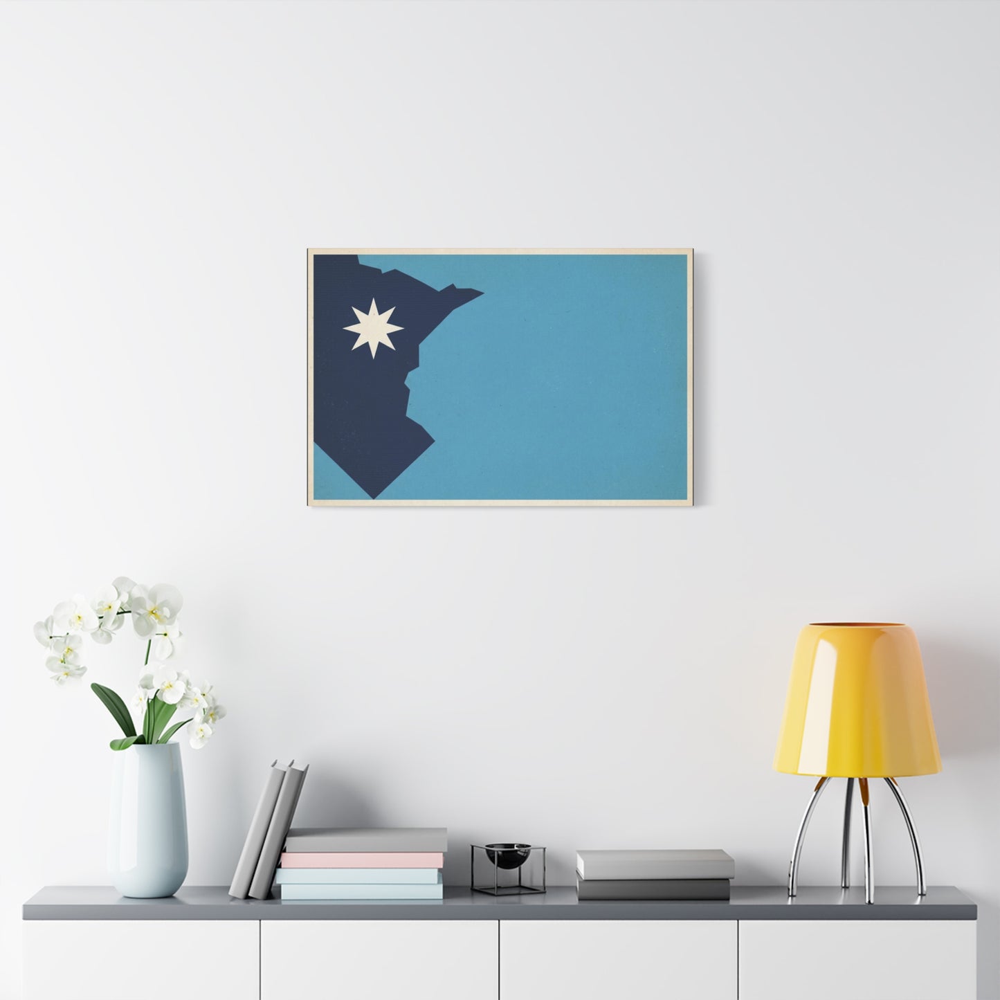 Minnesota State Silhouette Canvas Wall Art - Blue North Star Print, Vintage Minimalist Decor - Modern Graphic Artwork - Living Room Wall Decor - Modern Farmhouse Style - Bedroom Home Decoration