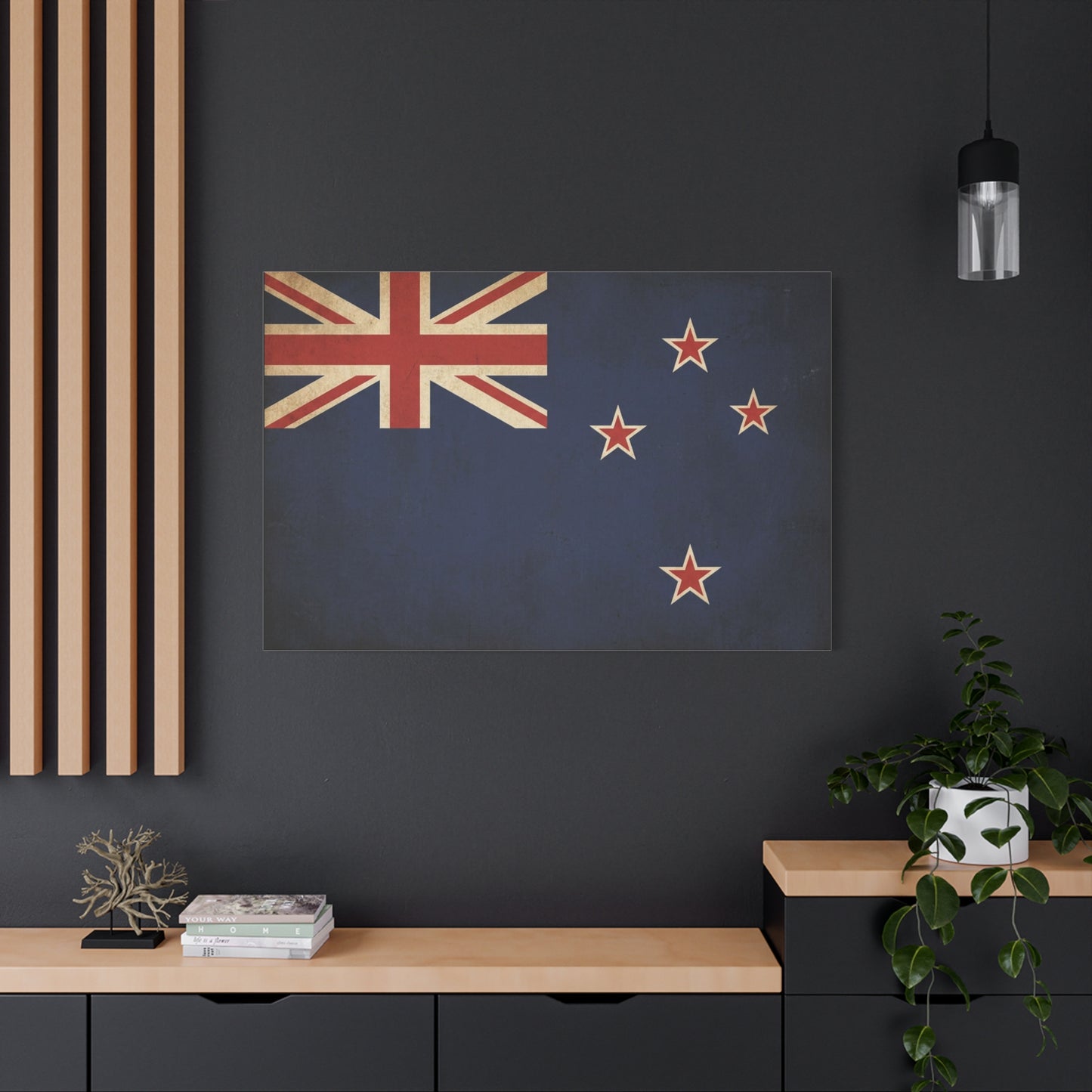 New Zealand Flag Canvas Wall Art - Vintage Kiwi National Banner Print, Distressed Navy Red Cream Design - Traditional Patriotic Style - Living Room Wall Decor Bedroom Home Decoration - Ready to Hang