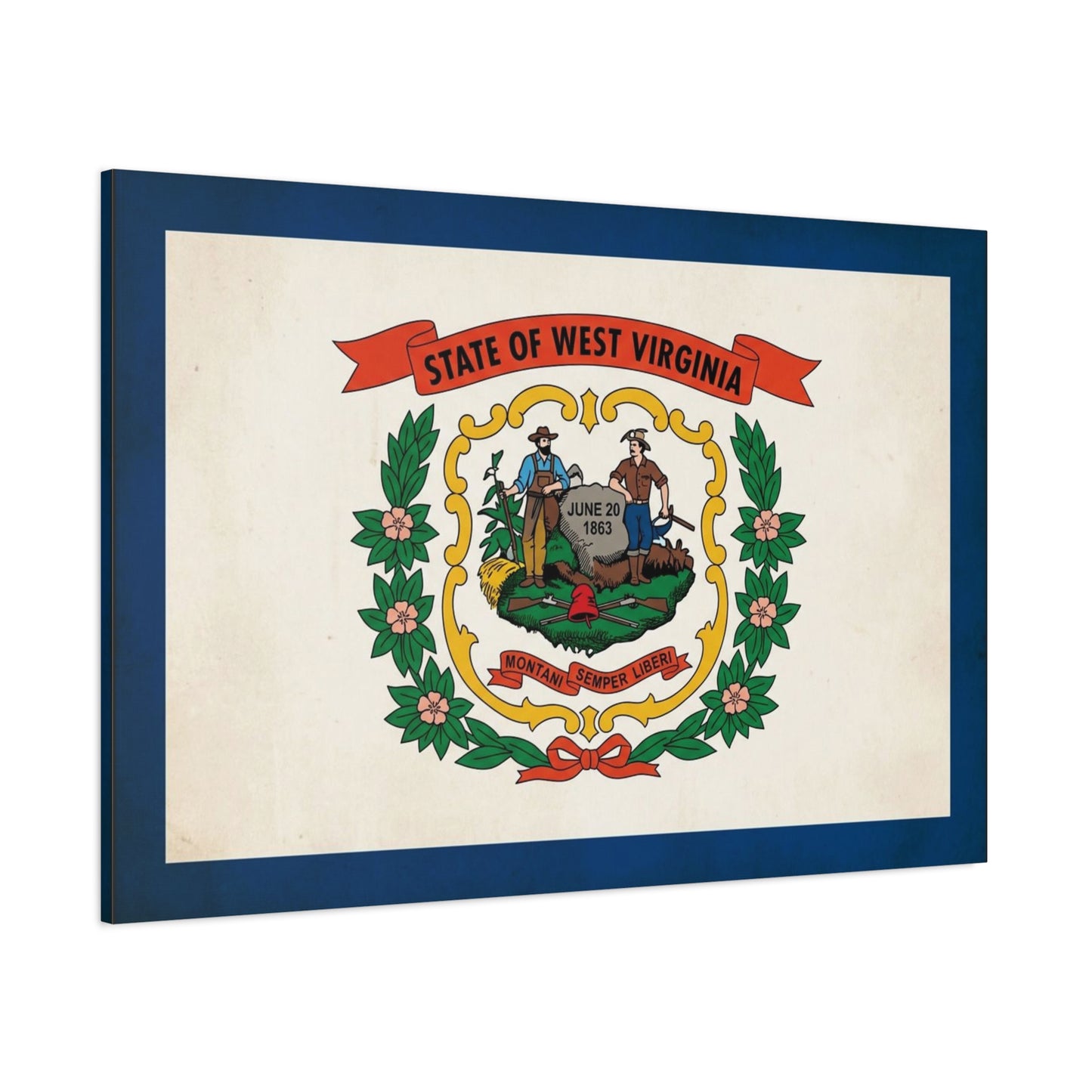 "State Of West Virginia" Flag Canvas Wall Art - Vintage State Seal Print, June 20 1863, Montani Semper Liberi - Patriotic Heritage Decor - Living Room Home Decoration - Office Wall Art - Ready to Hang