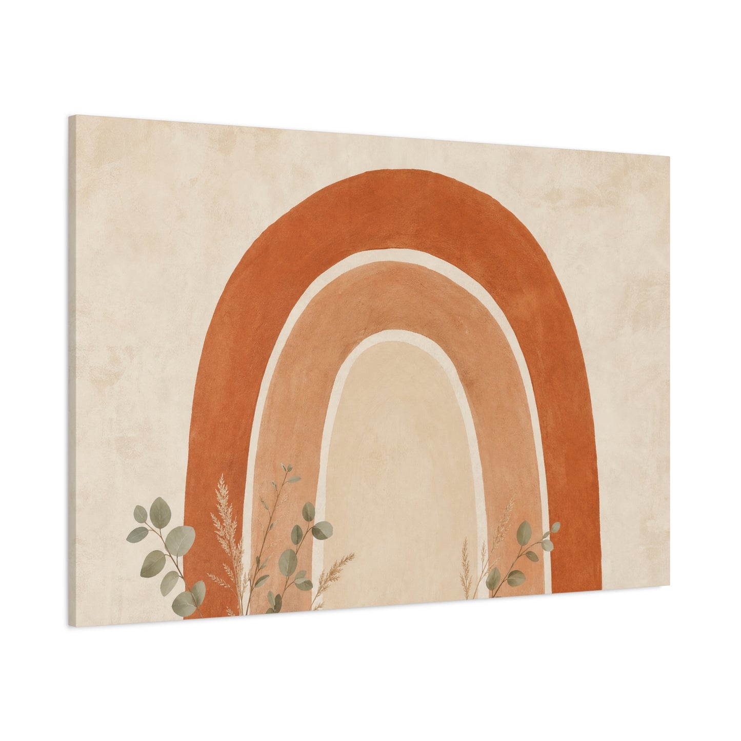 Terracotta Rainbow Canvas Wall Art - Boho Abstract Arch Painting, Neutral Nursery Decor - Minimalist Botanical Accent, Living Room Wall Decor, Bedroom Home Decoration, Meditation Space - Ready to Hang