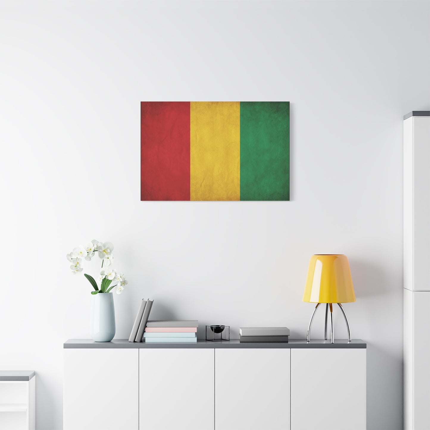Guinea Flag Canvas Wall Art - Red Yellow Green Tricolor National Print - Vintage Textured Cotton Look - Pan African Style - Living Room Wall Decor - Bedroom Home Decoration - Bedroom Home Decoration