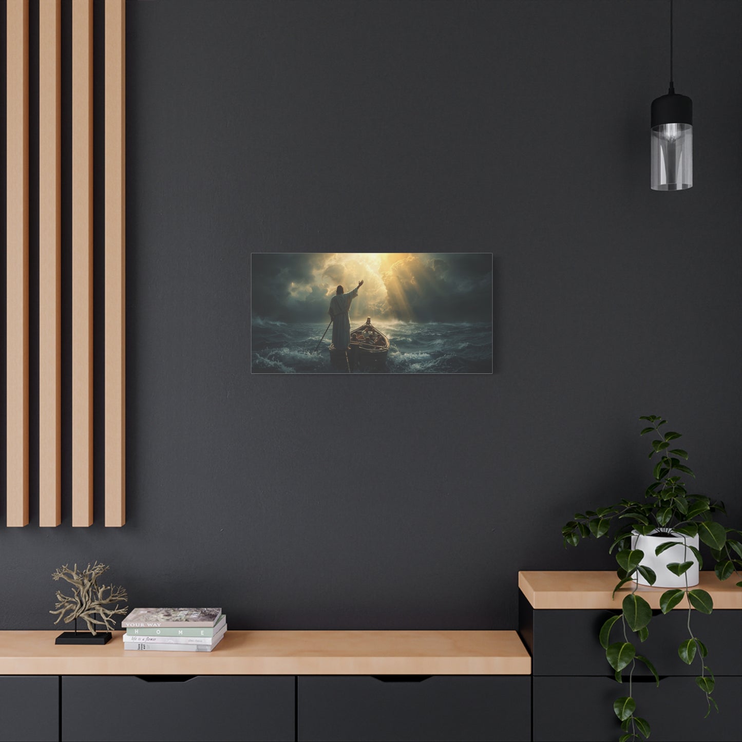 Jesus Calming The Storm Canvas Wall Art - Christian Ocean Boat Scene, Cotton Print - Dramatic Religious Seascape - Living Room Decor, Bedroom Home Decoration, Meditation Space - Living Room Wall Decor