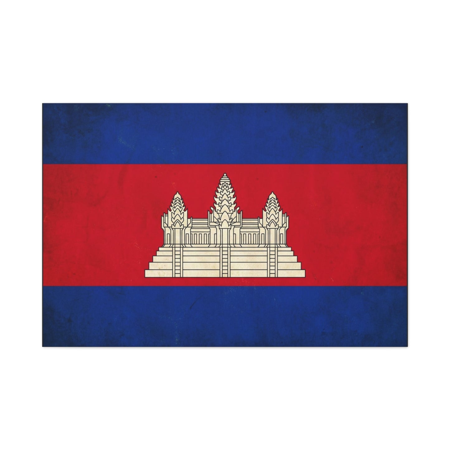 Cambodia Flag Canvas Wall Art - Khmer Temple Emblem Patriotic Print, Vintage National Decor - Textured Red Blue Banner Style - Living Room Wall Decor - Bedroom Home Decoration - Modern Farmhouse Style