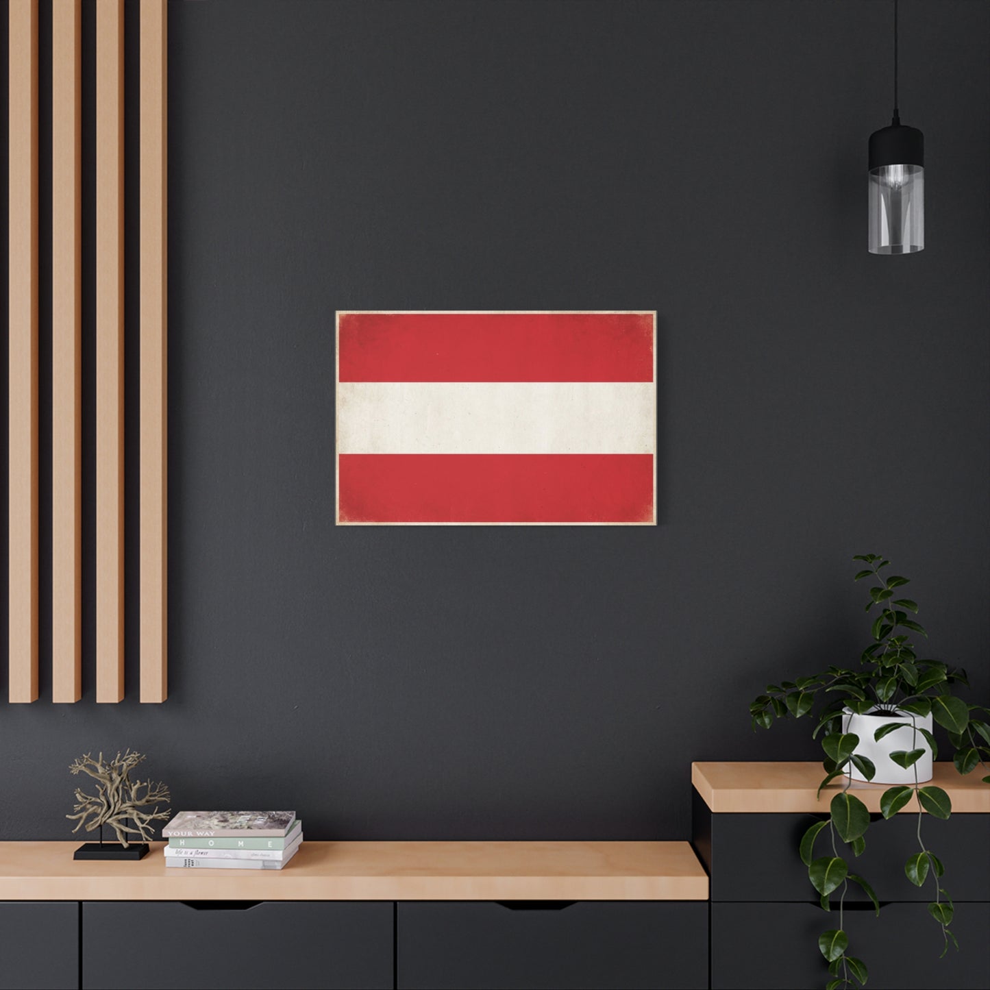 Austria Flag Canvas Wall Art - Vintage Red White Horizontal Banner Print - Patriotic Minimalist Decor - Living Room Home Decoration, Office Accent - Living Room Wall Decor - Bedroom Home Decoration
