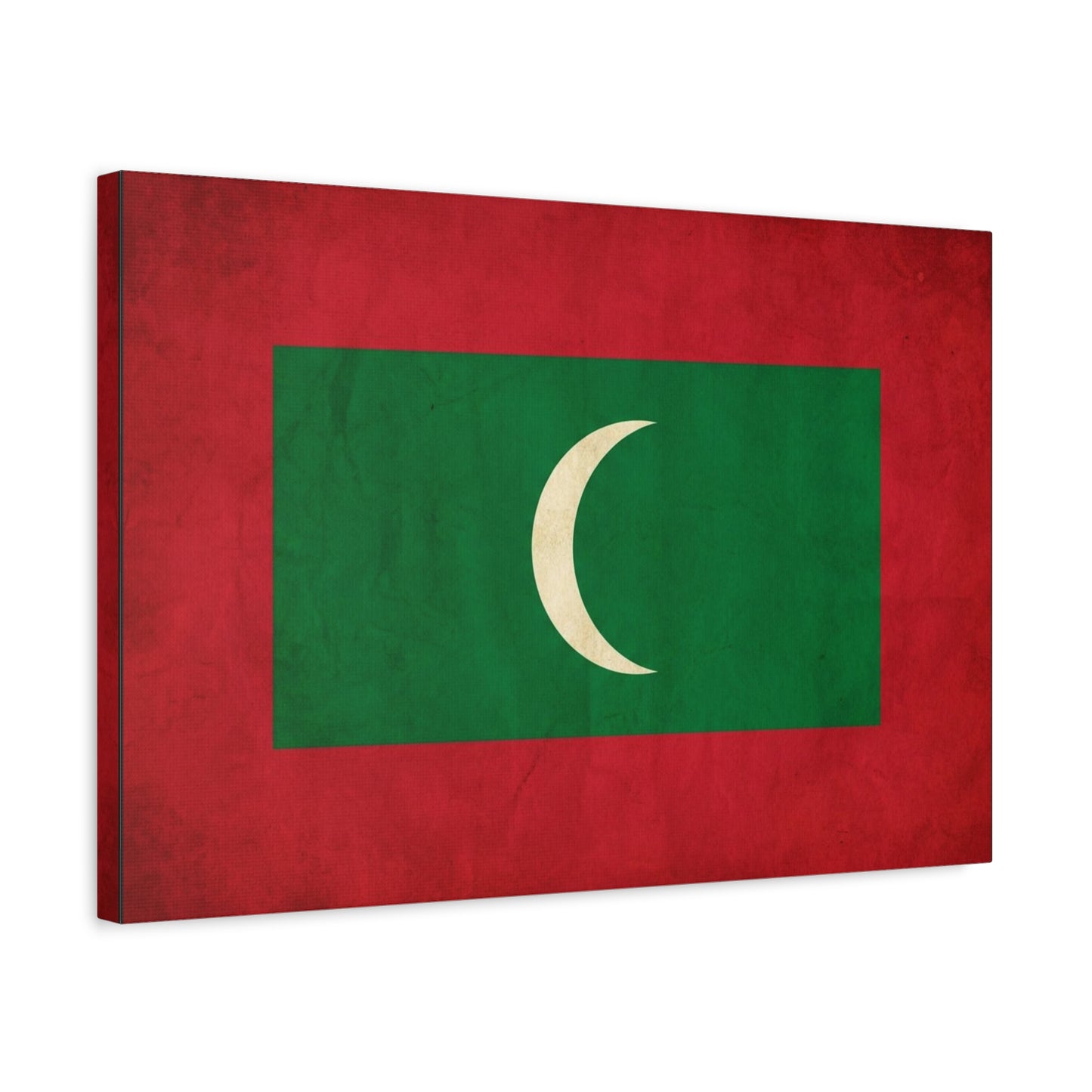 Maldives Flag Canvas Wall Art - Vintage National Banner Print, Red Green White Crescent - Patriotic Typography Style - Living Room Wall Decor, Bedroom Home Decoration - Bedroom Home Decoration