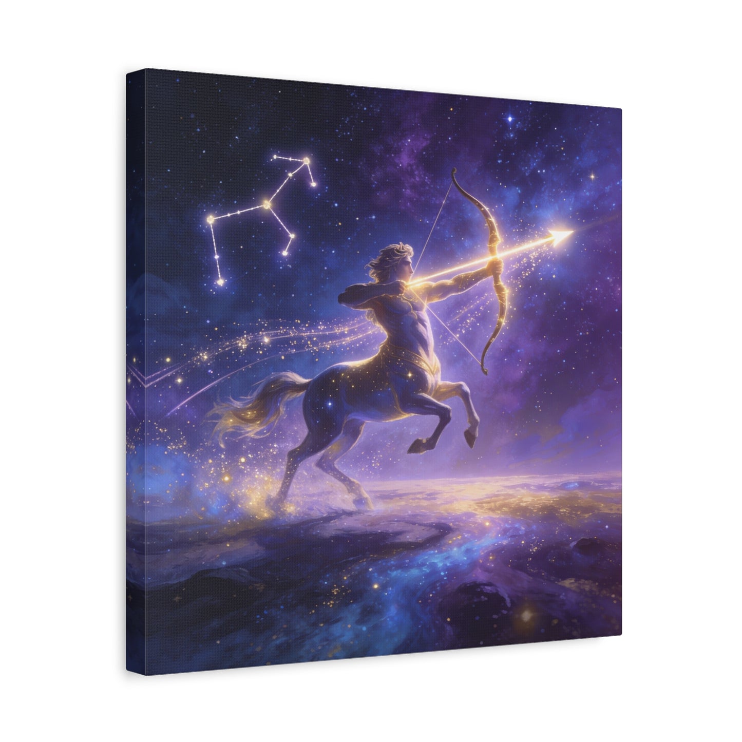 Sagittarius Zodiac Canvas Wall Art - Celestial Centaur Archer Constellation Print, Purple Galaxy Night Sky, Mythic Astrology Decor, Modern Bedroom Accent, Office Decoration - Living Room Wall Decor