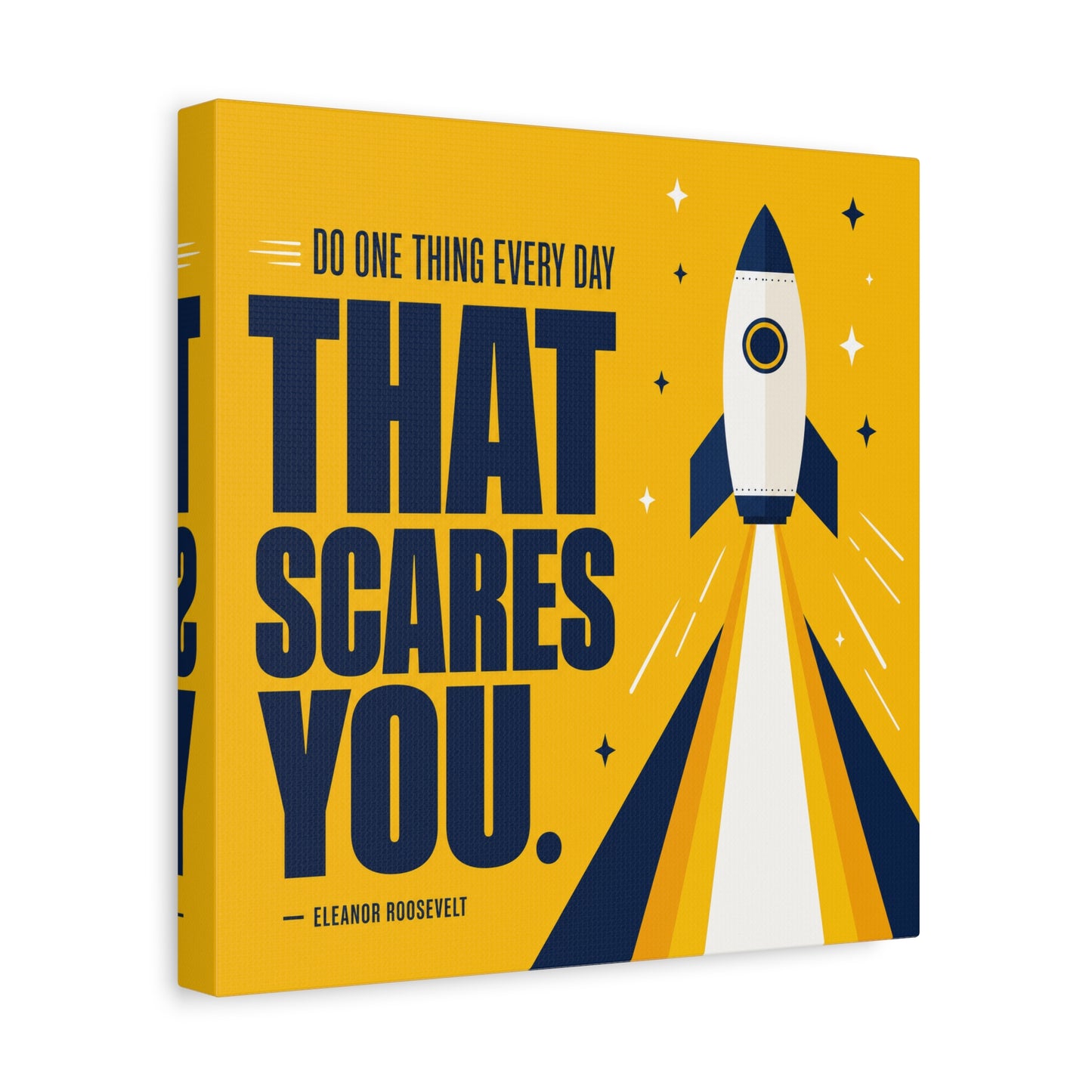 "Do One Thing Every Day That Scares You." Rocket Canvas Wall Art - Motivational Typography Space Decor - Modern Yellow Quote Print - Kids Bedroom Wall Decor, Playroom Home Decoration - Ready to Hang