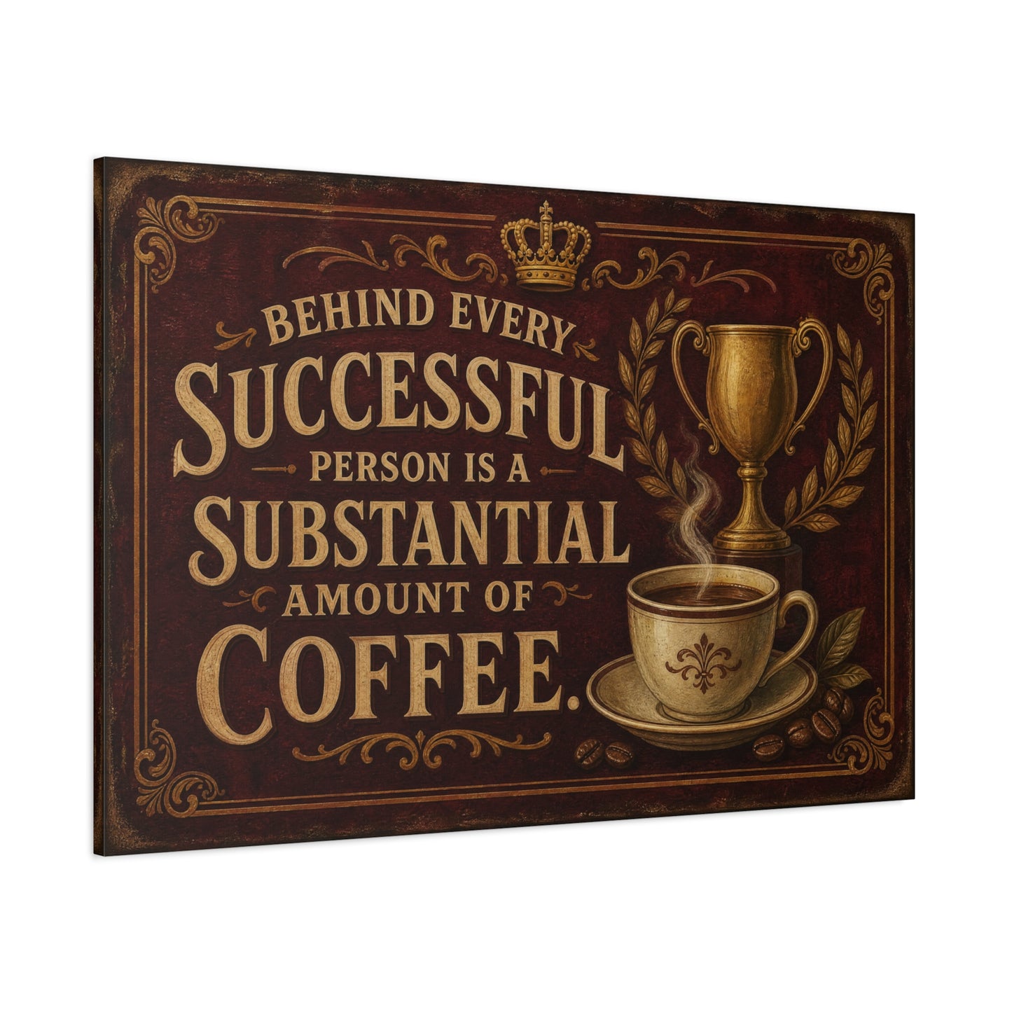 "Behind Every Successful Person Is A Substantial Amount Of Coffee." Canvas Wall Art - Vintage Coffee Quote Decor, Rustic Typography Print - Ready to Hang - Cafe Wall Art - Bistro Decor
