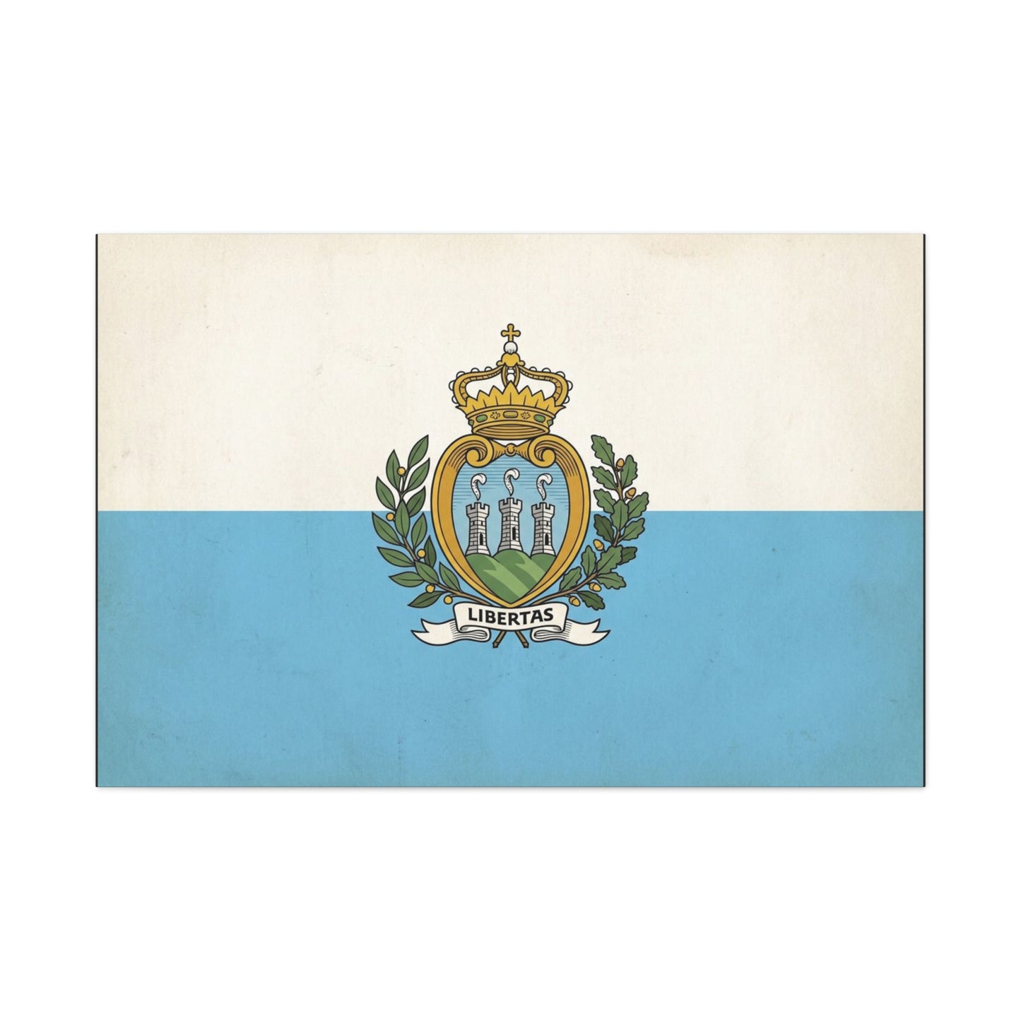 "Libertas" San Marino Flag Canvas Wall Art - Vintage Republic Crest Print, Blue White Heraldic Decor - Traditional Patriotic Style - Living Room Wall Decor - Bedroom Home Decoration - Ready to Hang
