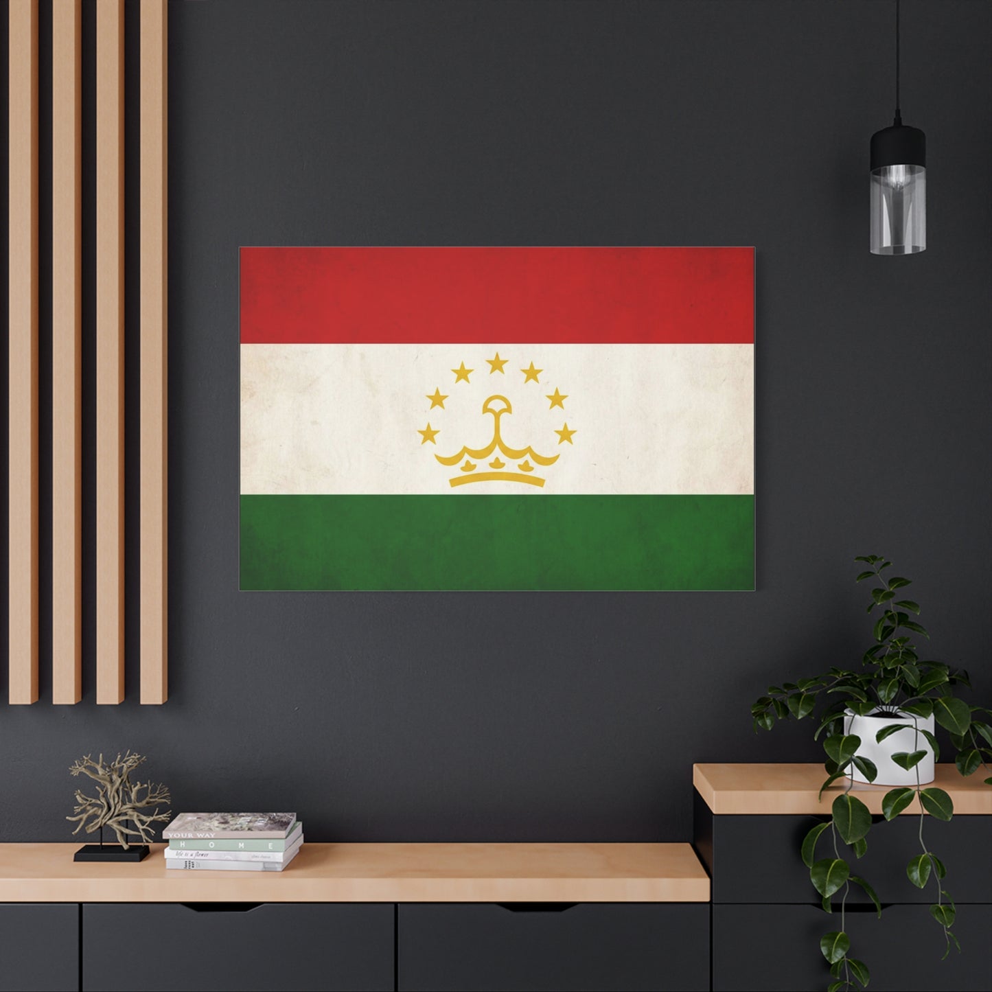 Tajikistan Flag Canvas Wall Art - Vintage Country Flag Print, Red White Green Banner With Crown And Stars - Patriotic Decor - Living Room Wall Decor, Bedroom Home Decoration - Bedroom Home Decoration
