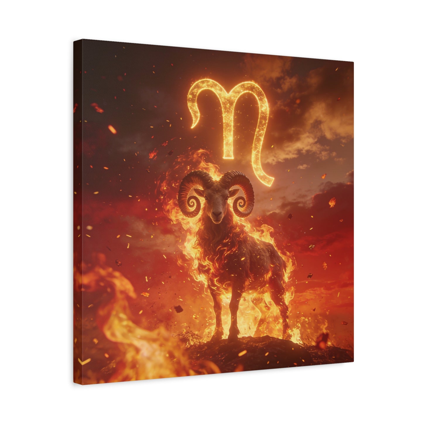 Aries Ram Canvas Wall Art - Fiery Zodiac Symbol Astrology Print, Glowing Horned Sheep Illustration - Matte Canvas Decor - Bedroom Home Decoration, Office Wall Art - Bedroom Home Decoration