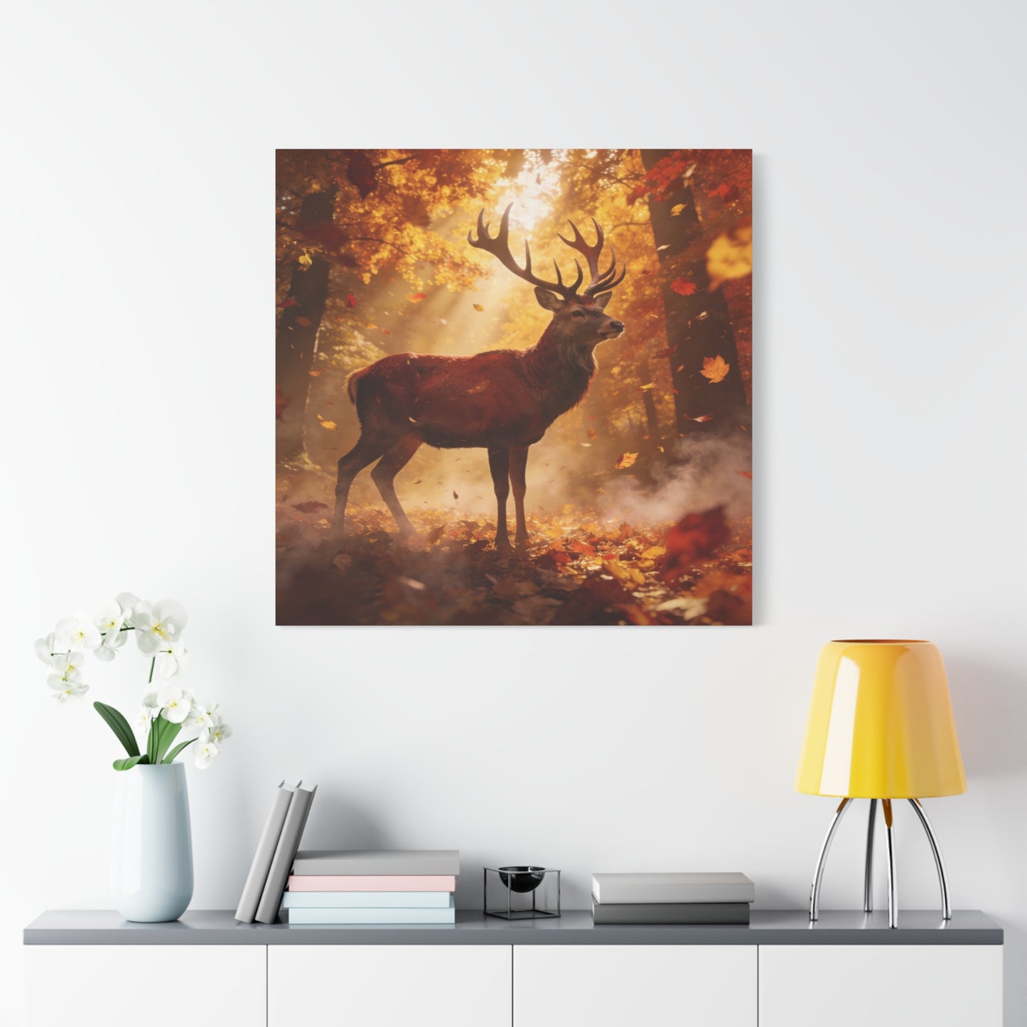 Red Stag Canvas Wall Art - Autumn Forest Deer Wildlife Print, Golden Sunbeams, Rustic Woodland Decor, Matte Finish Canvas Print, Living Room Wall Decor, Bedroom Home Decoration - Cozy Reading Nook Art