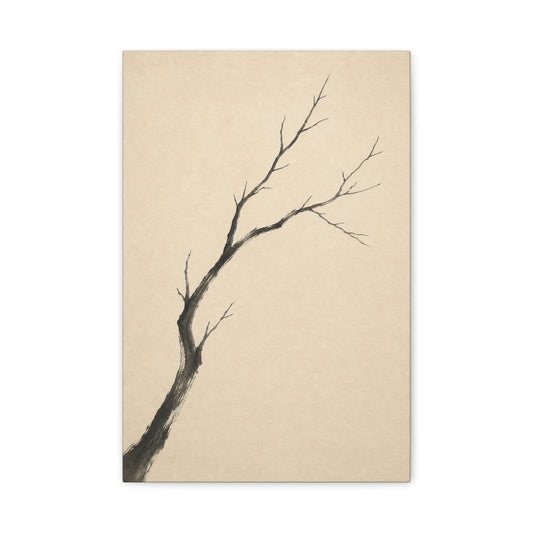 Minimalist Bare Tree Branch Canvas Wall Art - Neutral Ink Wash Botanical Print - Japanese Zen Style - Beige Black Contemporary Wall Decor For Bedroom Living Room Office Entryway - Ready to Hang
