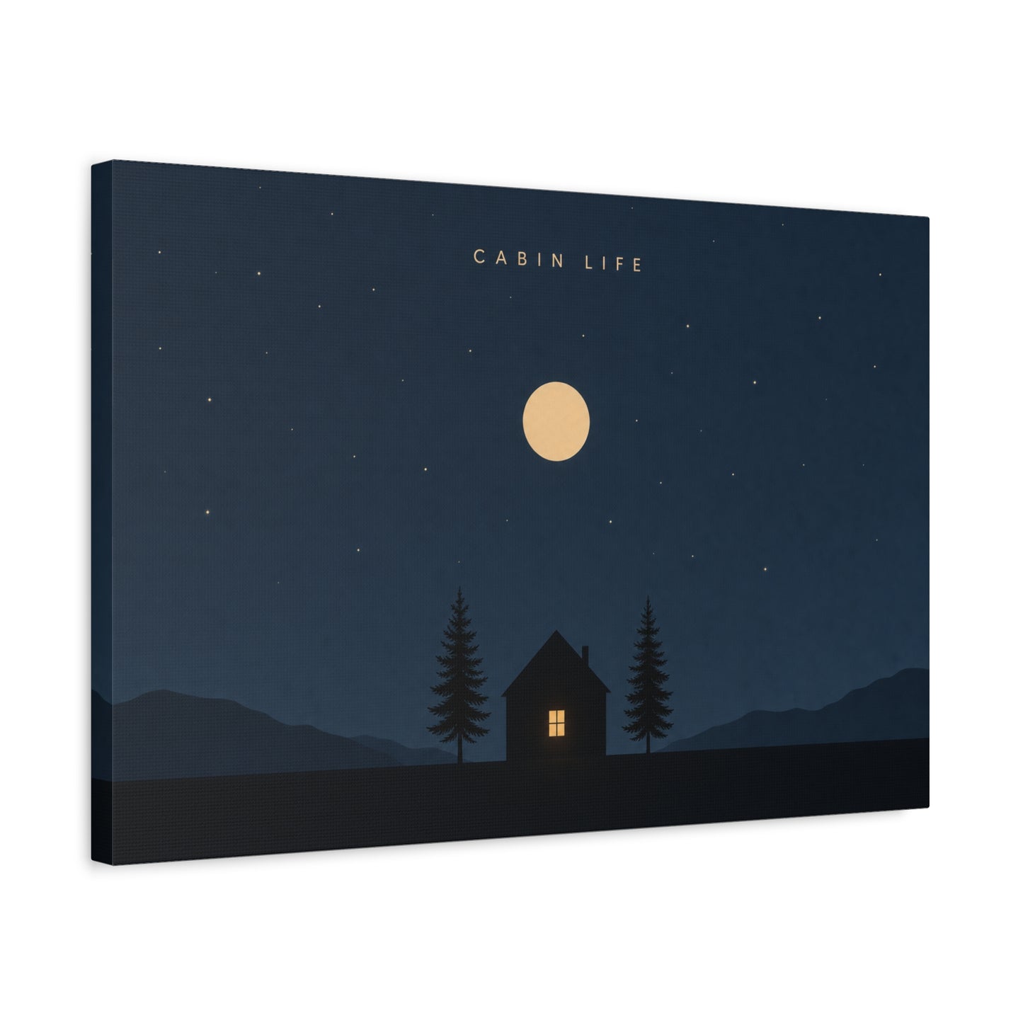 "Cabin Life" Moonlit Forest Canvas Wall Art - Minimalist Night Landscape Print - Rustic Lodge Decor, Bedroom Wall Accent, Living Room Decoration, Mountain Retreat Style - Bedroom Home Decoration