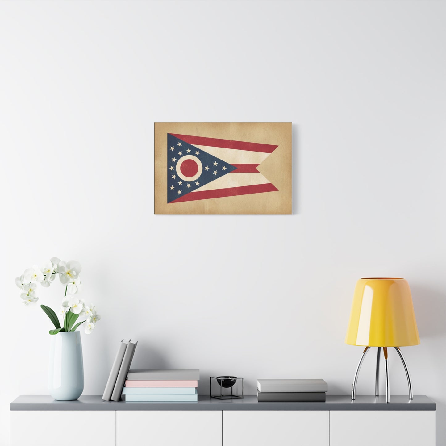 Ohio State Flag Canvas Wall Art - Vintage Buckeye Banner Print, Patriotic Red White Blue Decor - Rustic Americana Style - Living Room Home Decoration - Living Room Wall Decor - Bedroom Home Decoration
