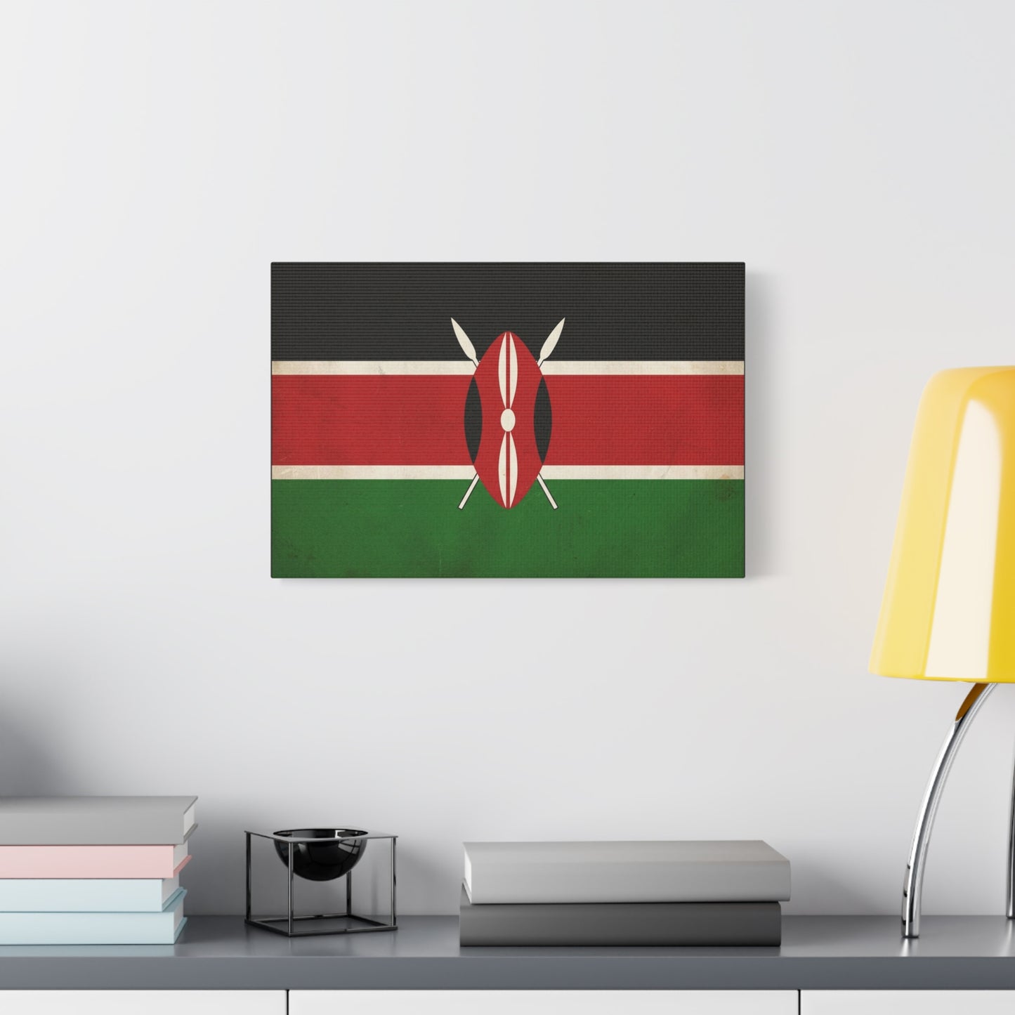 Kenya Flag Canvas Wall Art - Vintage Kenyan Flag Print, Patriotic Red Black Green Decor - Matte Cotton Artwork - Living Room Wall Decor, Office Art, Dorm Home Accent - Bedroom Home Decoration